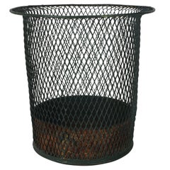 French Tole Split Wire Early 20th Century Trash Can with Liner