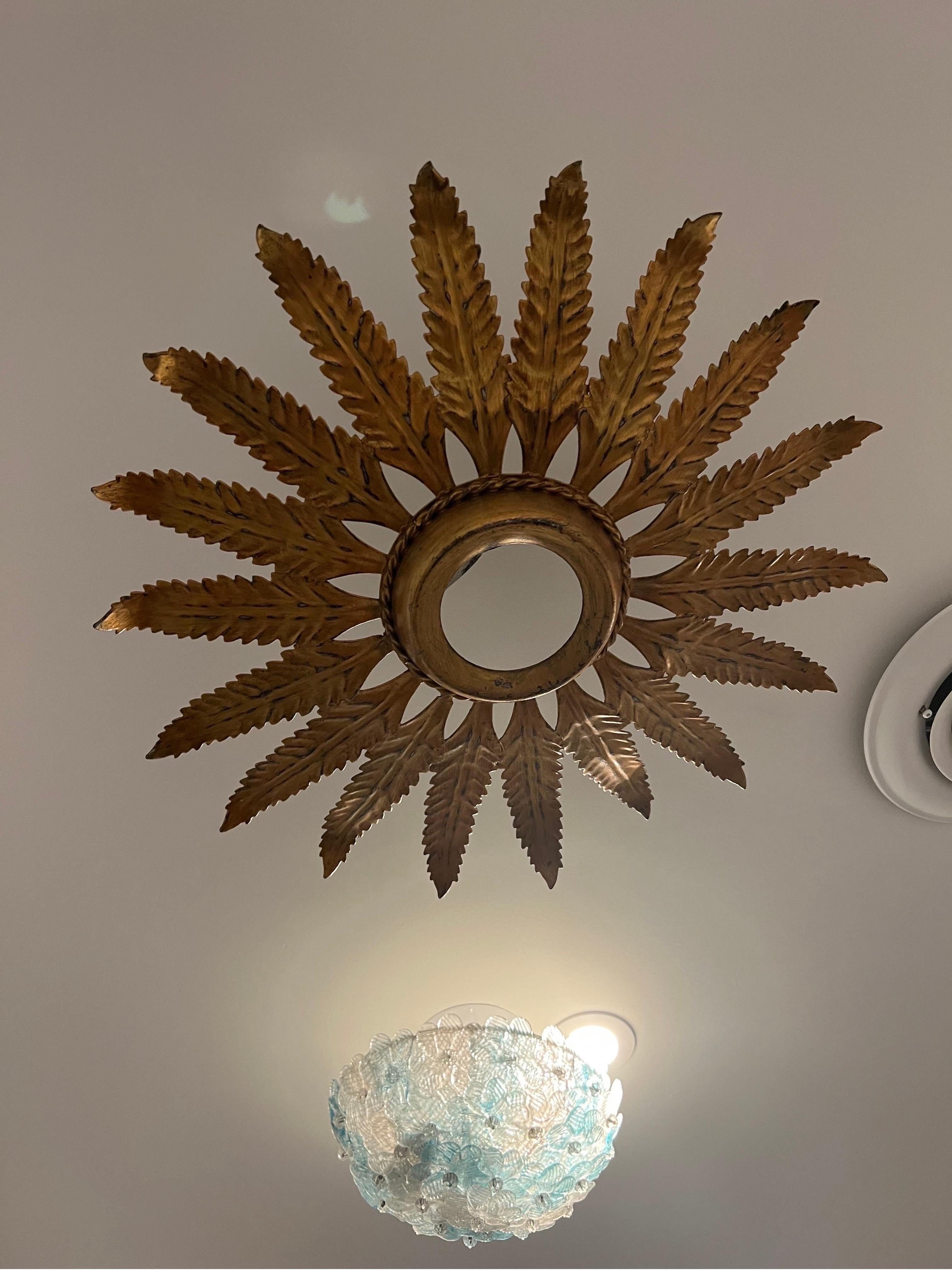 Metal French tole starburst flush mount  For Sale