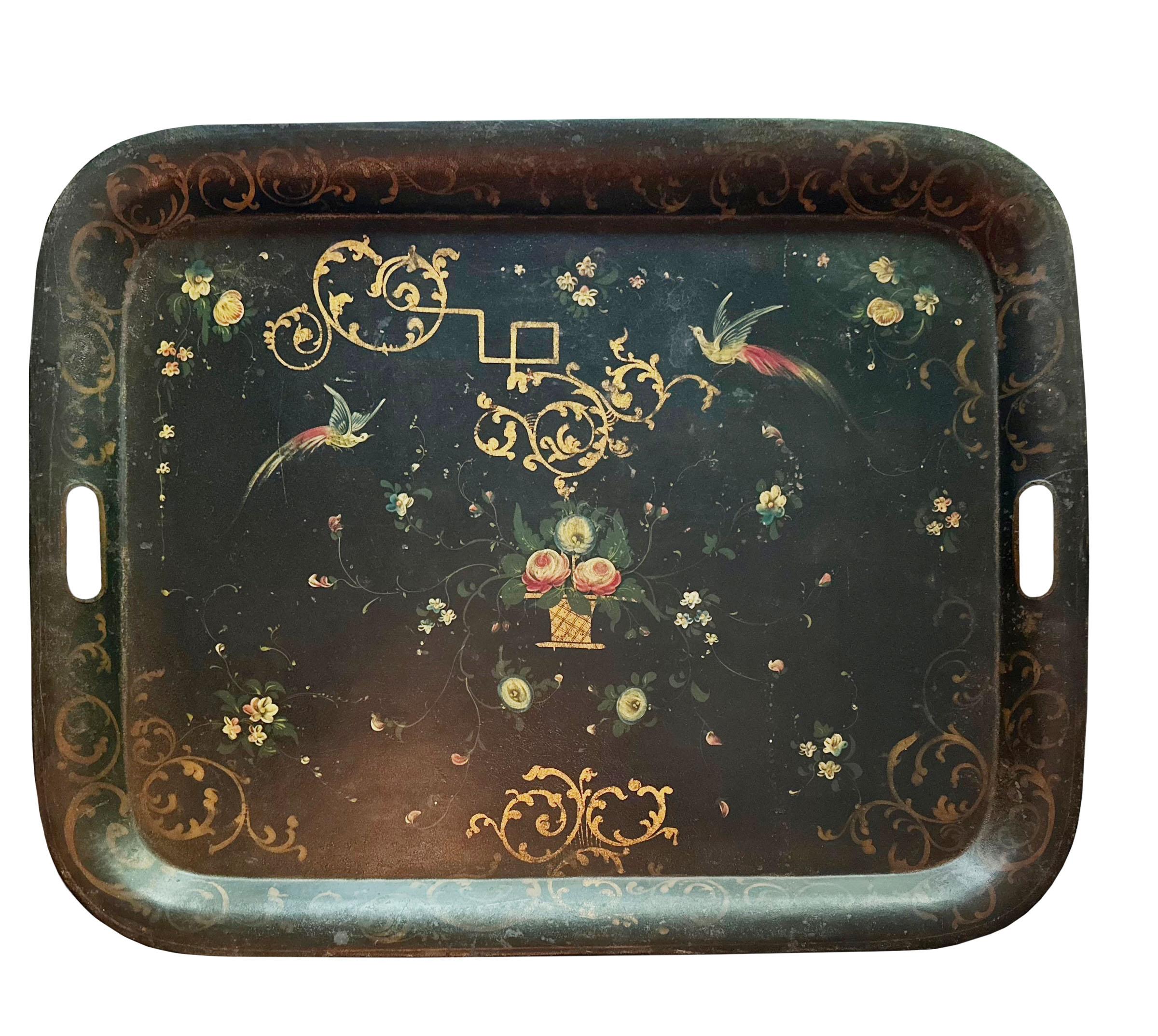 Hand-Painted French Tole Tray For Sale