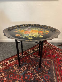 French Tole Tray Table with Flower Design, 19th Century