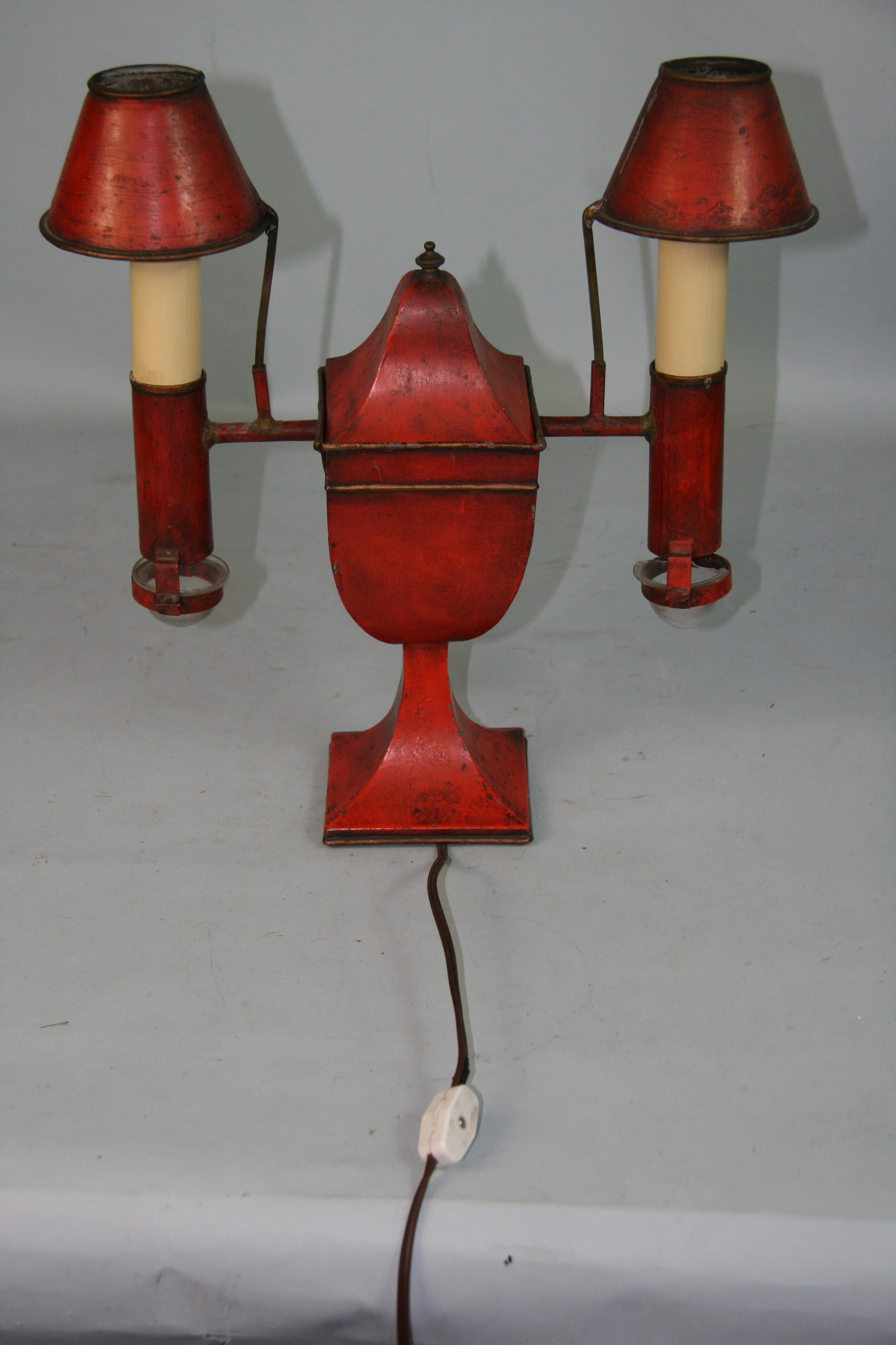 Mid-20th Century French Tole Two Light Table Lamp 1940's For Sale