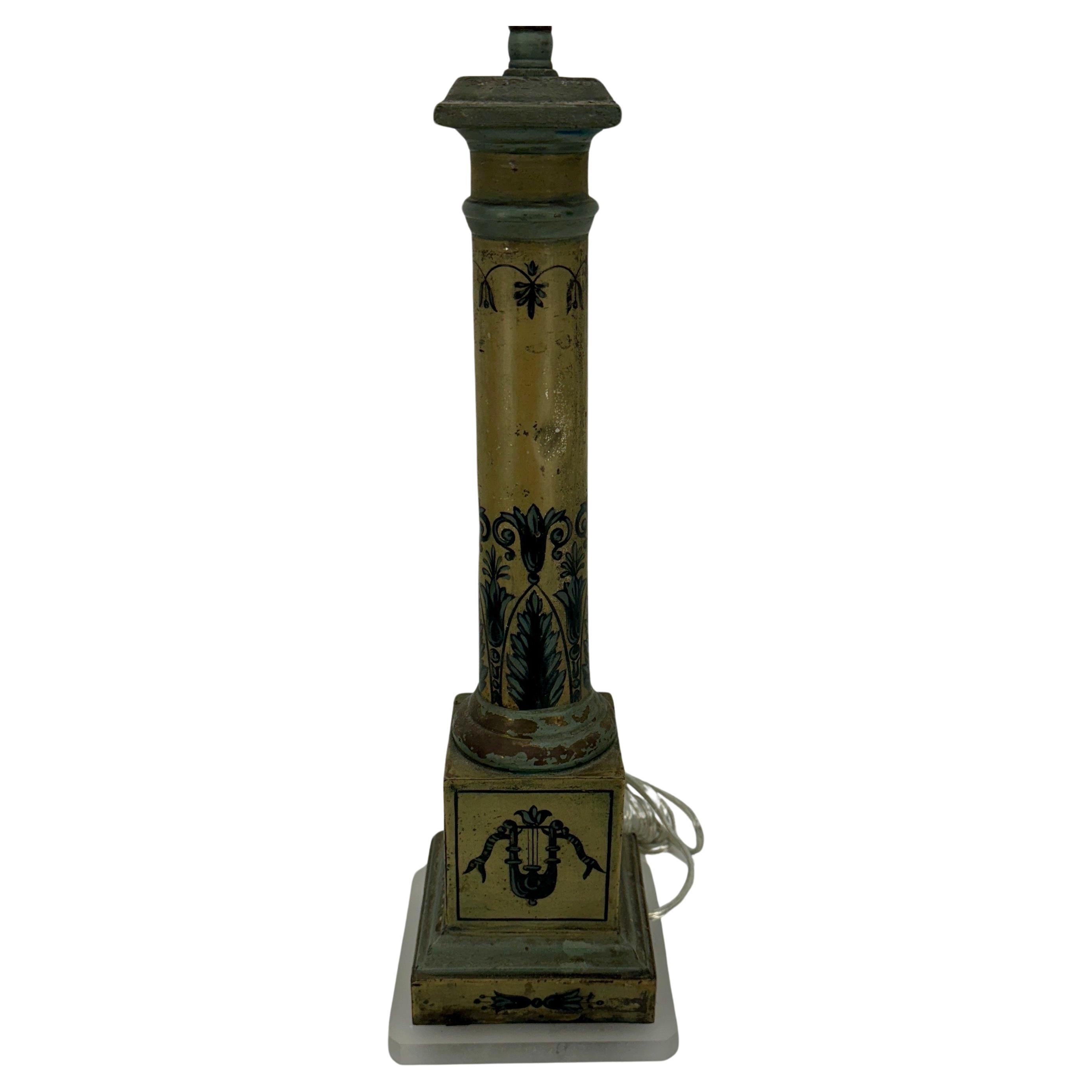 Hand-Painted French Toleware Converted Oil Lamp, Circa 1875 For Sale
