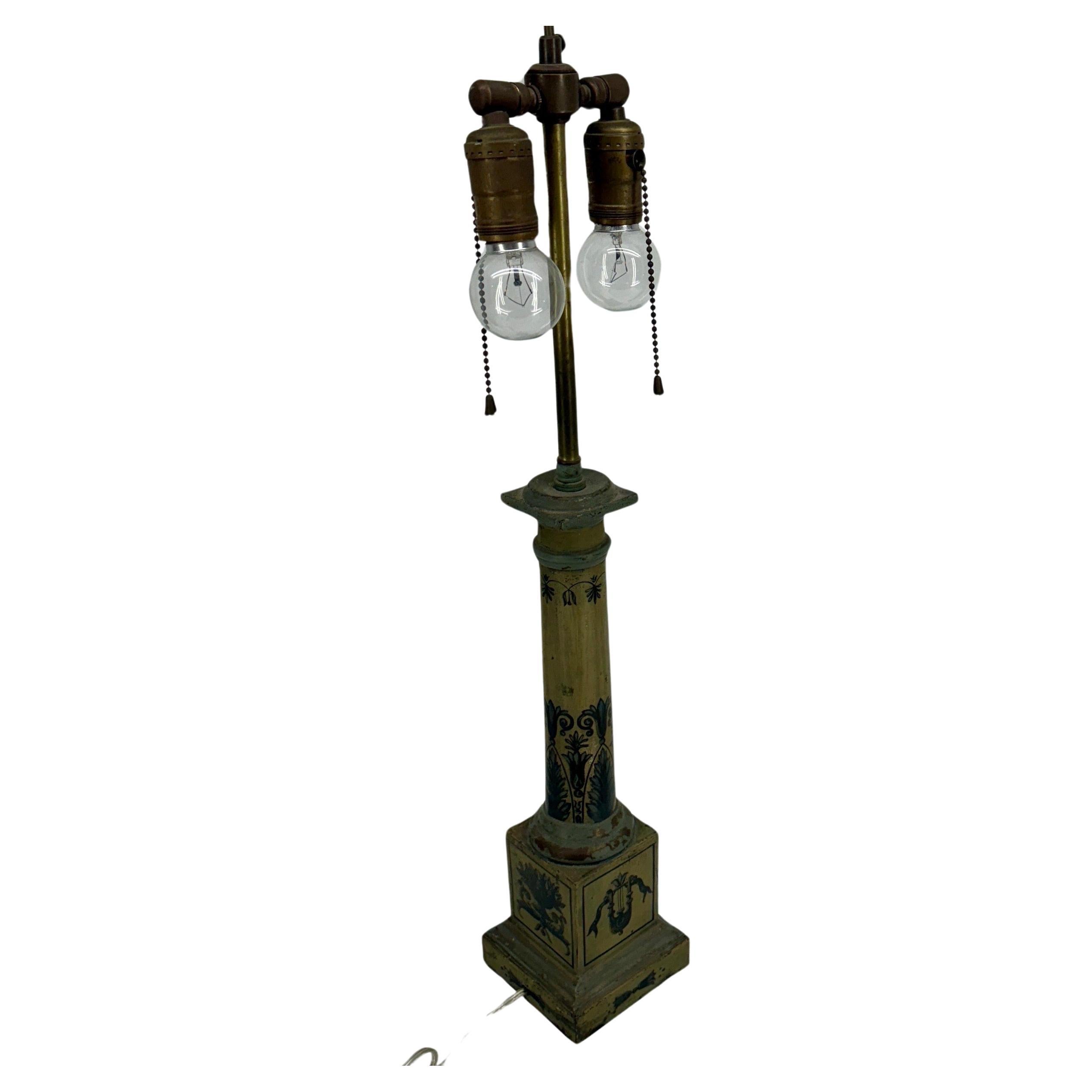 French Toleware Converted Oil Lamp, Circa 1875 In Good Condition For Sale In Haddonfield, NJ