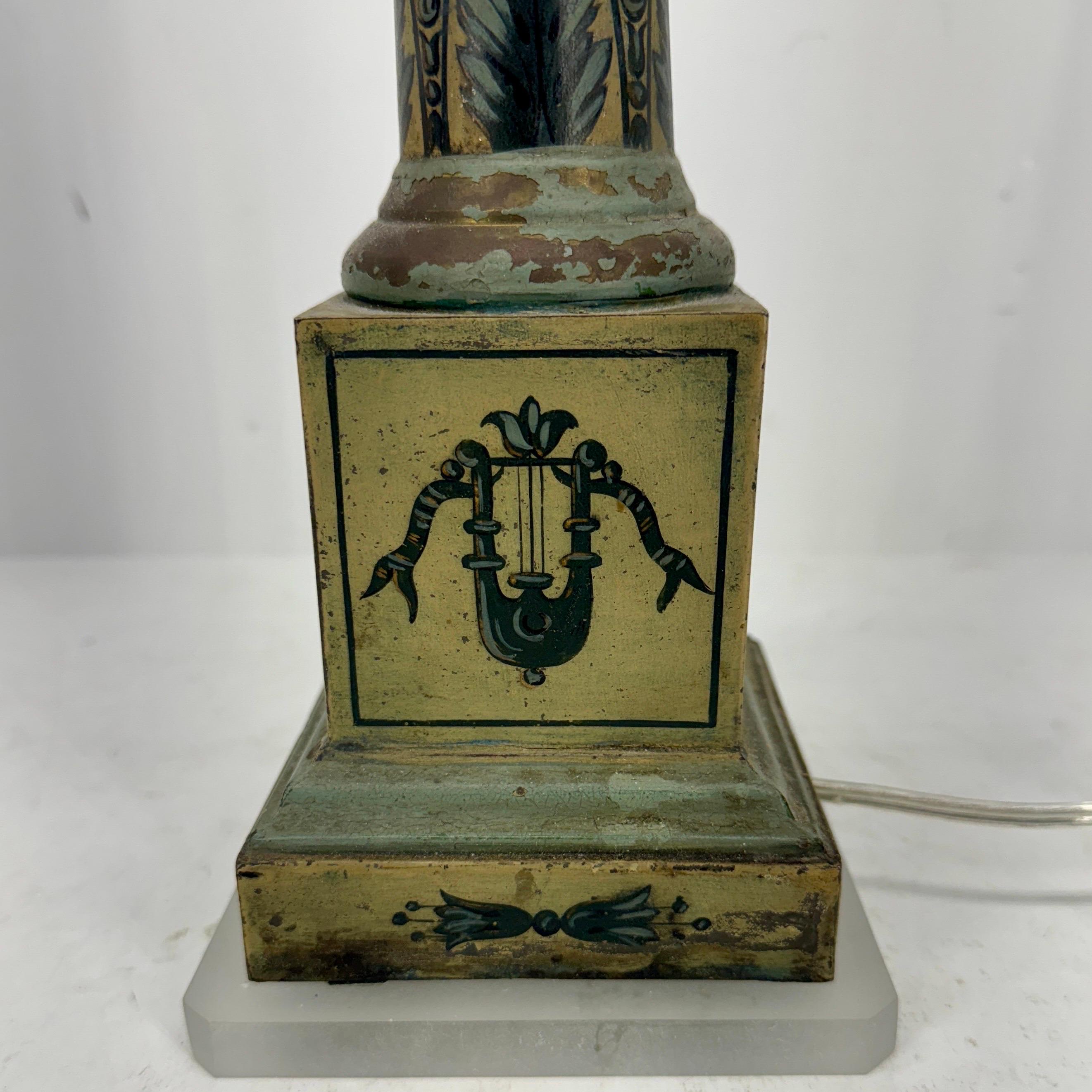 Metal French Toleware Converted Oil Lamp, Circa 1875 For Sale