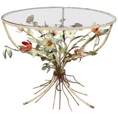 French Tôleware Side Table with Flower Bouquet Motif 'circa 1950s'