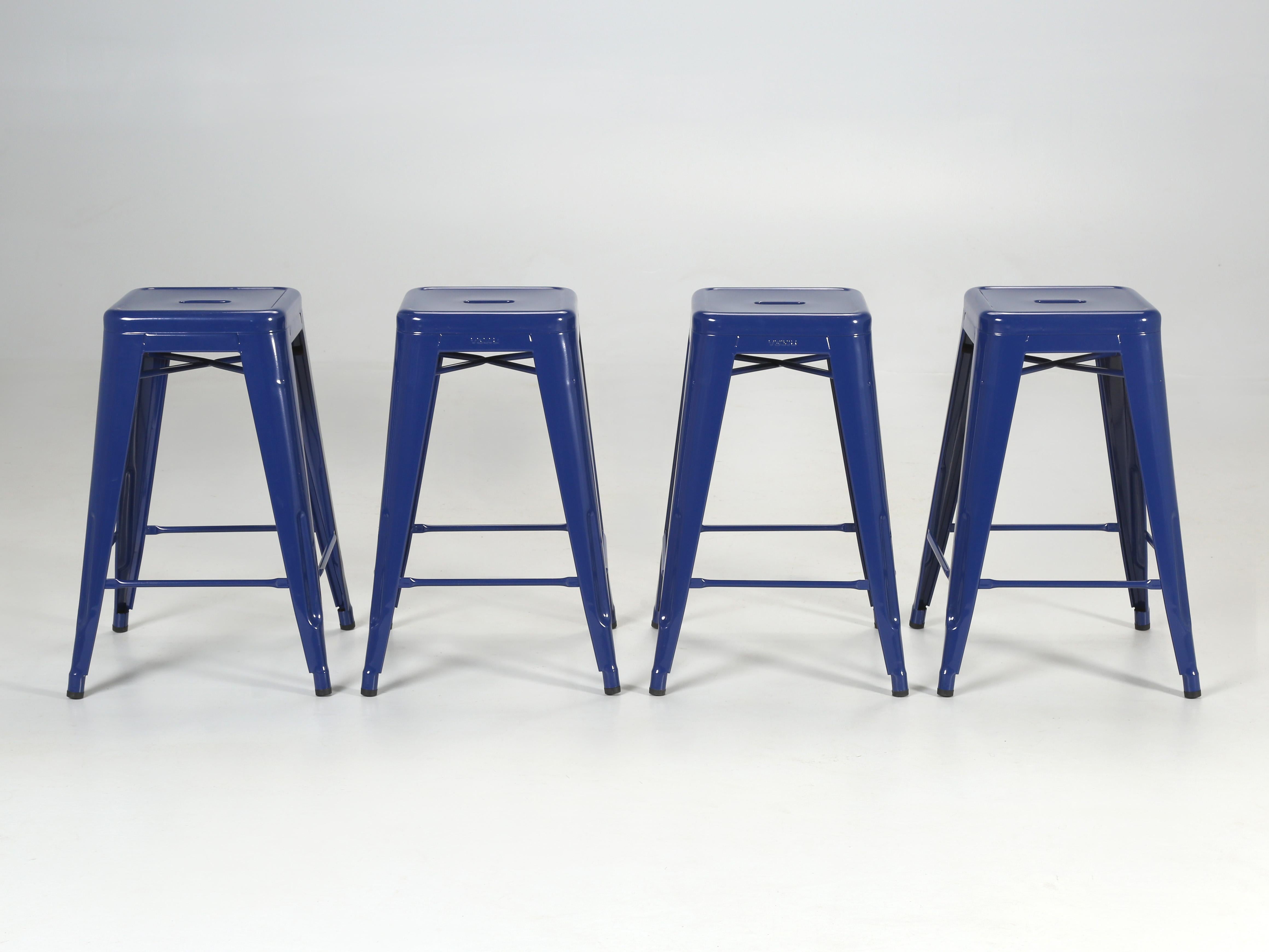Genuine hand-made Tolix kitchen counter stools. The Tolix kitchen counter stools are considered an iconic design and their matching chairs (also in stock), and have been displayed in the New York Museum of Modern Art, Germany’s Vitra Design Museum,