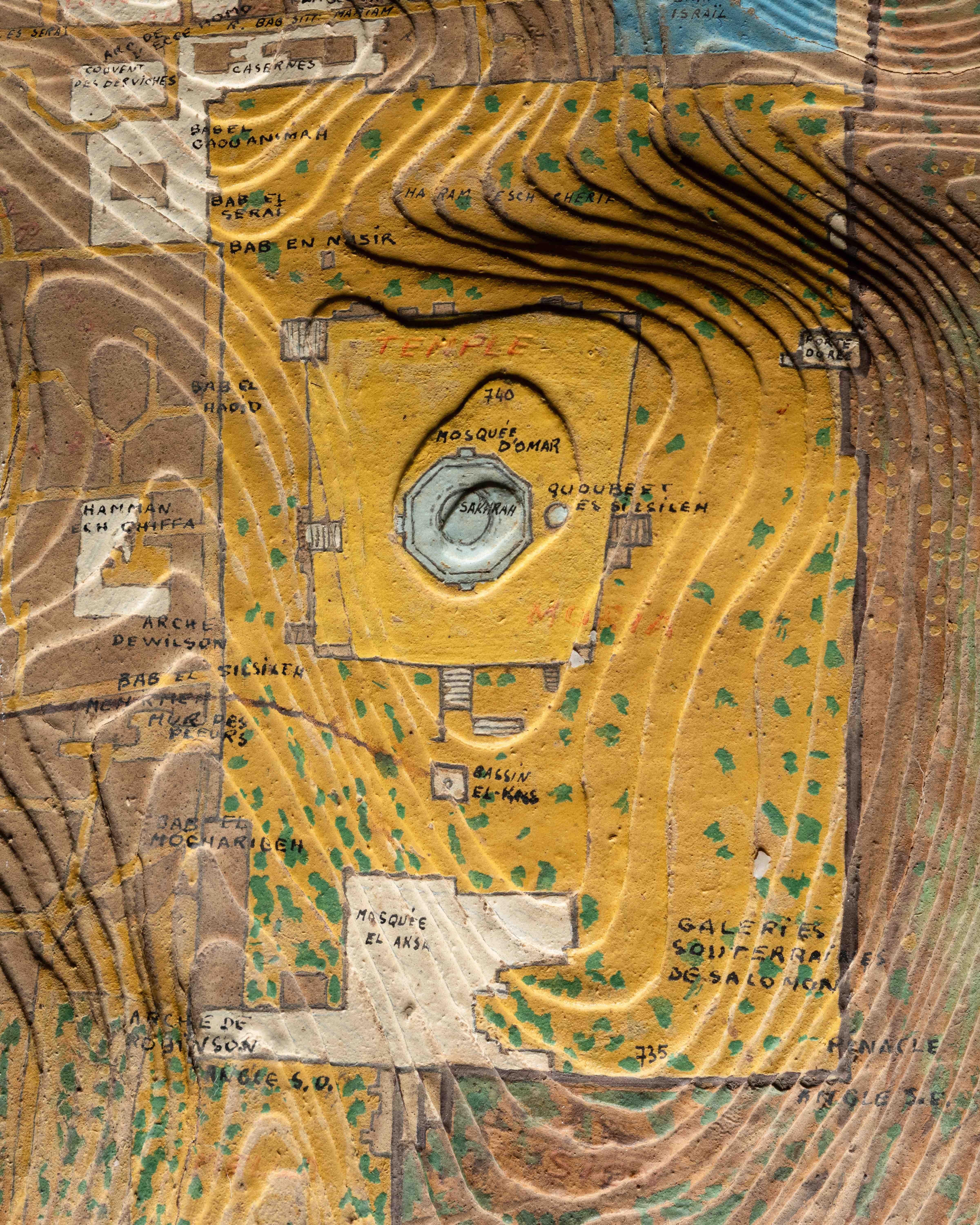 Polychromé Carte topographique française en relief en trois dimensions de Jérusalem ancienne - 19e siècle en vente