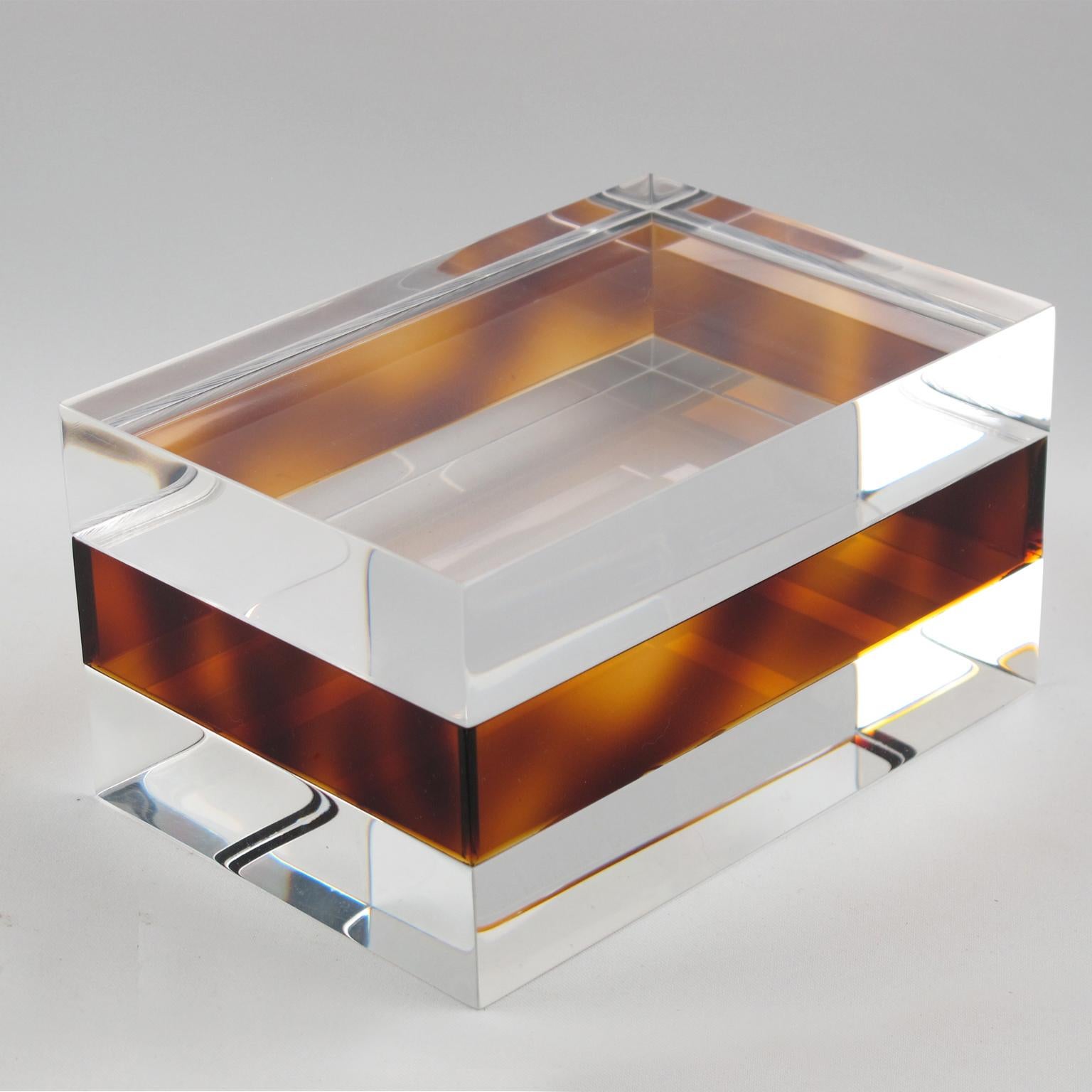 Late 20th Century French Tortoise and Transparent Lucite Acrylic Box, 1970s