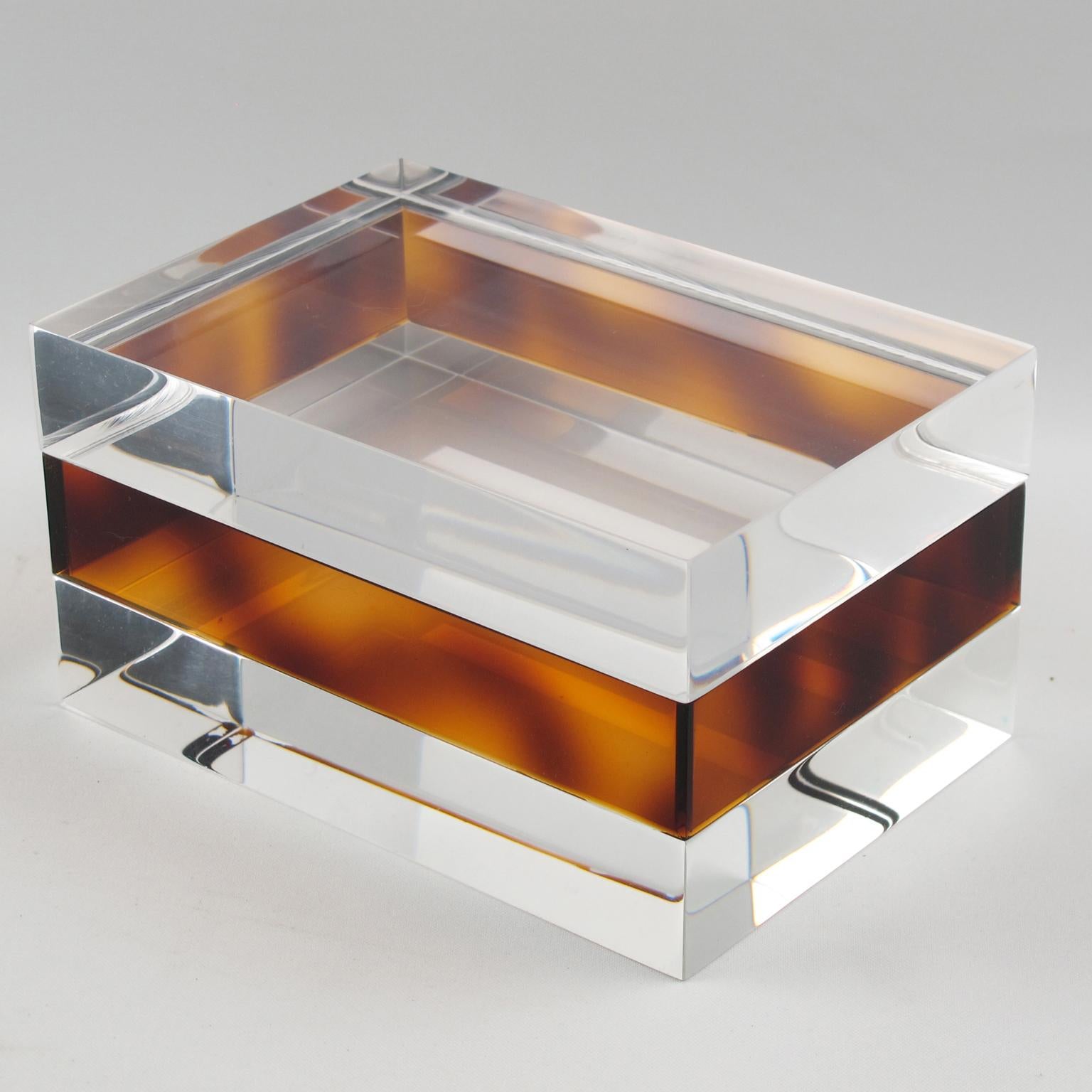 French Tortoise and Transparent Lucite Acrylic Box, 1970s 3