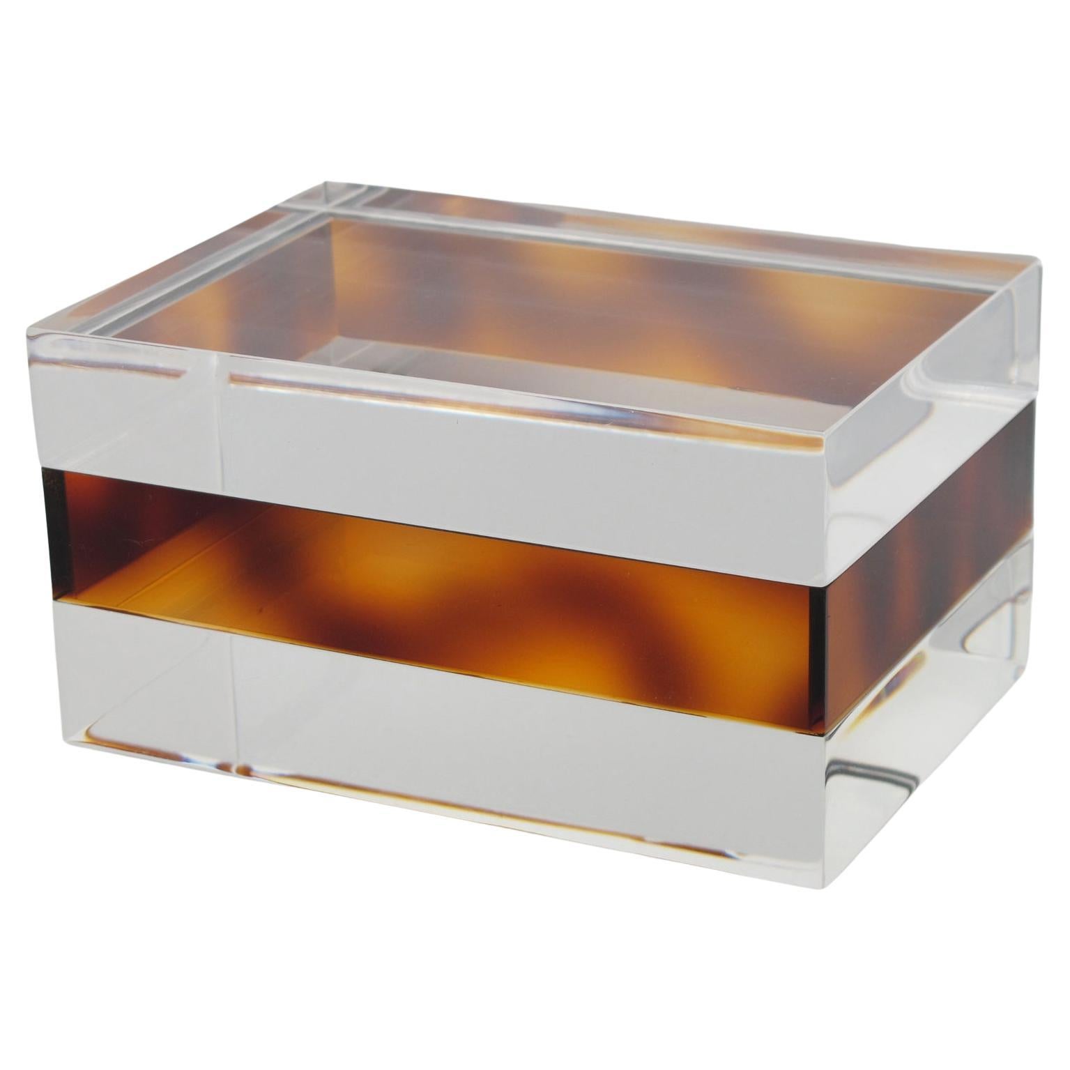 French Tortoise and Transparent Lucite Acrylic Box, 1970s