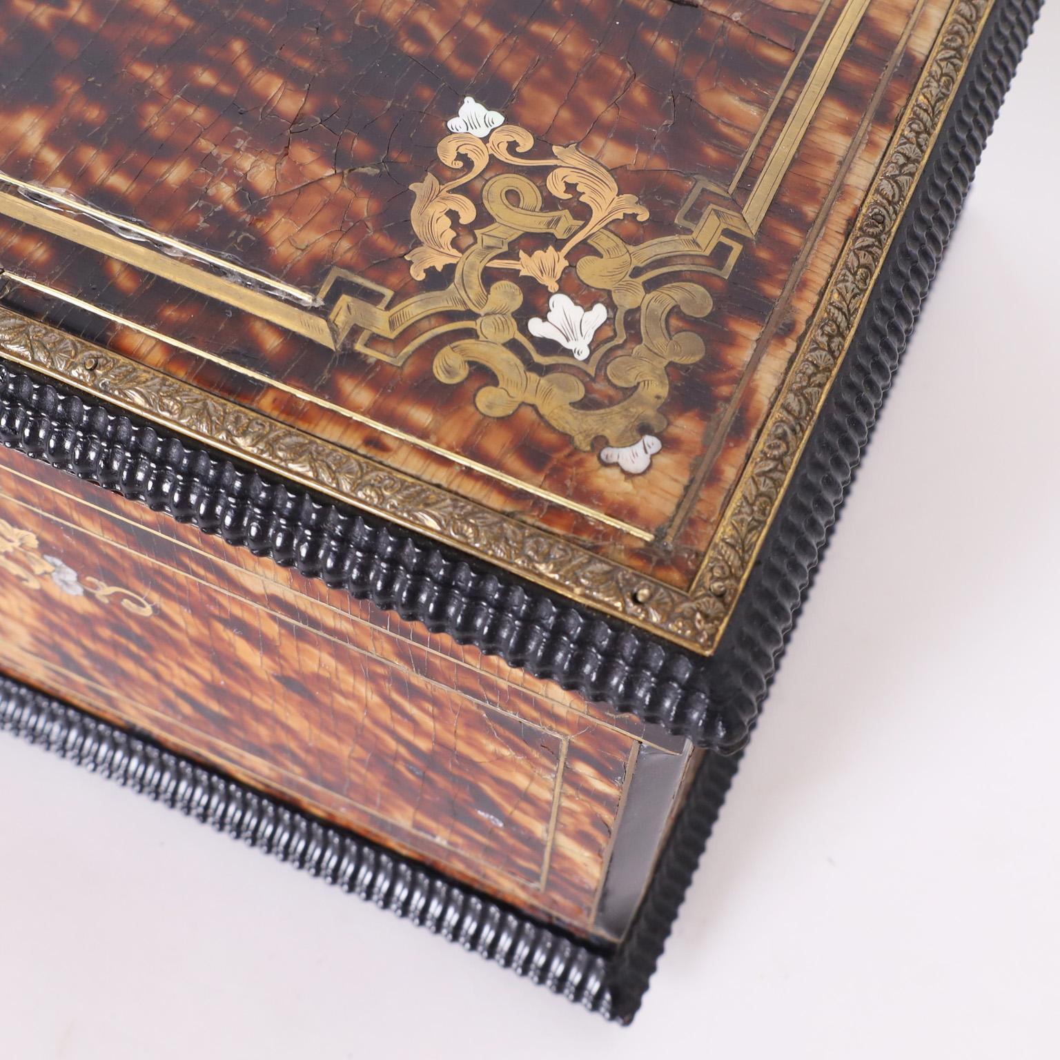 Hand-Crafted French Tortoise Jewelry or Dresser Box