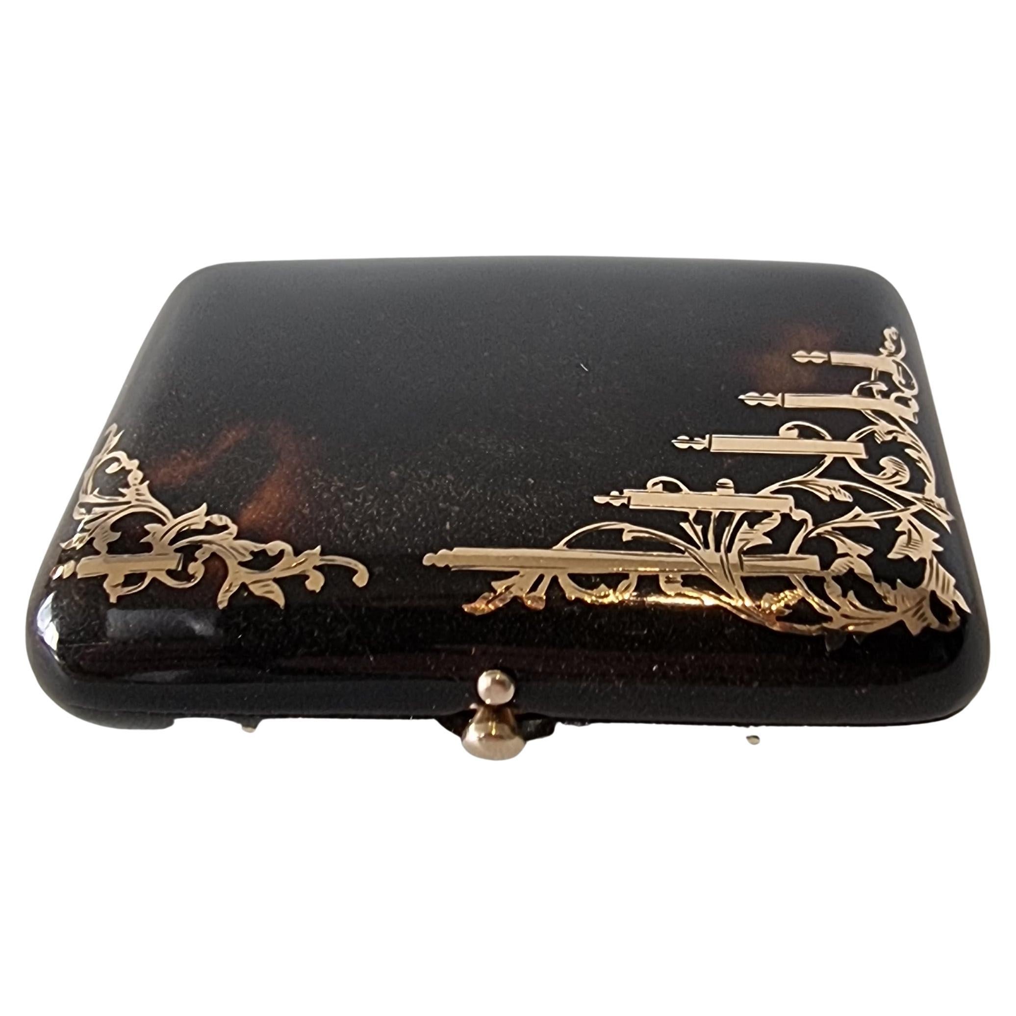 French Tortoiseshell and Gold Inlaid Purse For Sale