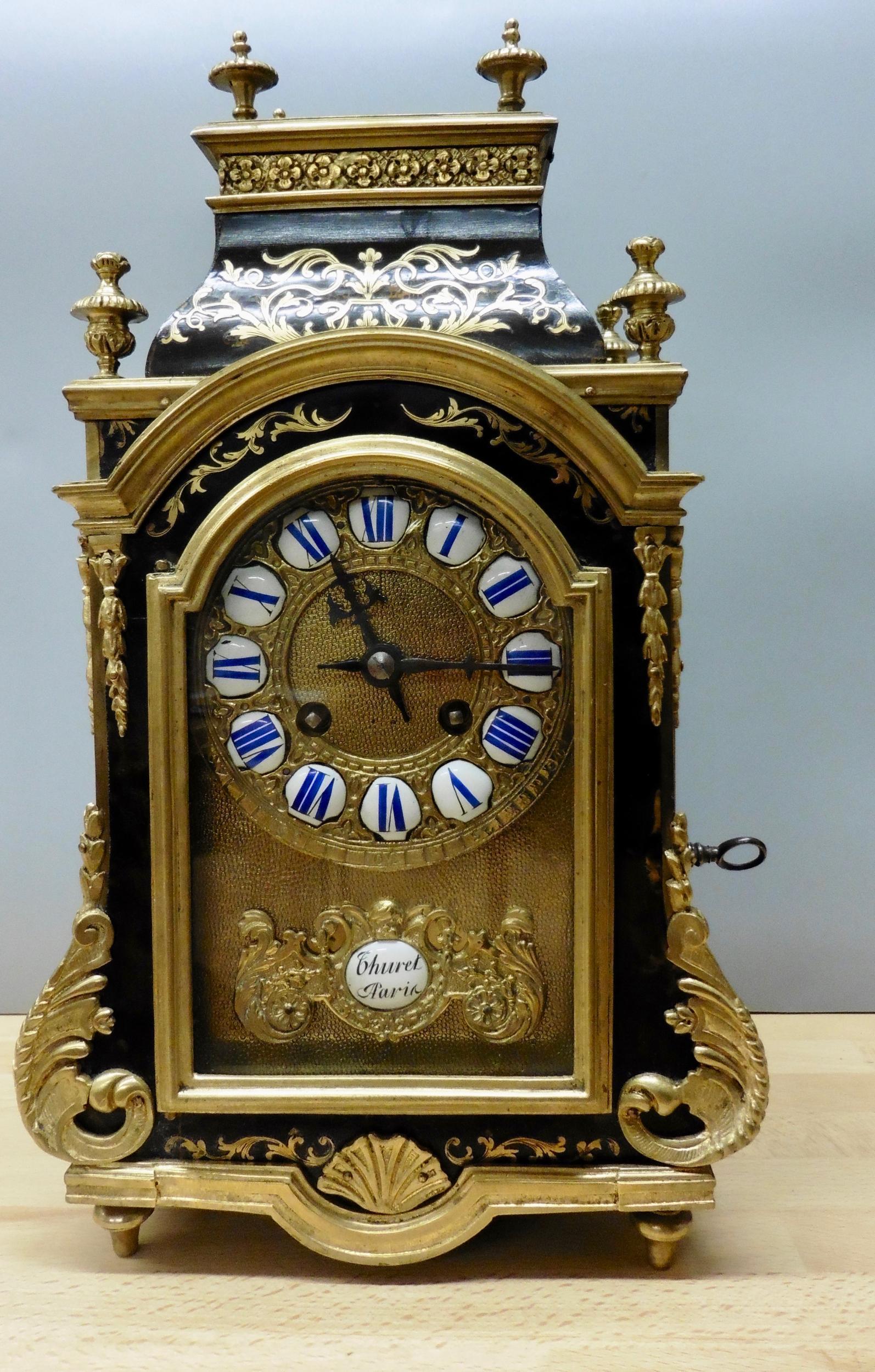 French Tortoiseshell Boulle Clock by Thuret, Paris For Sale 2