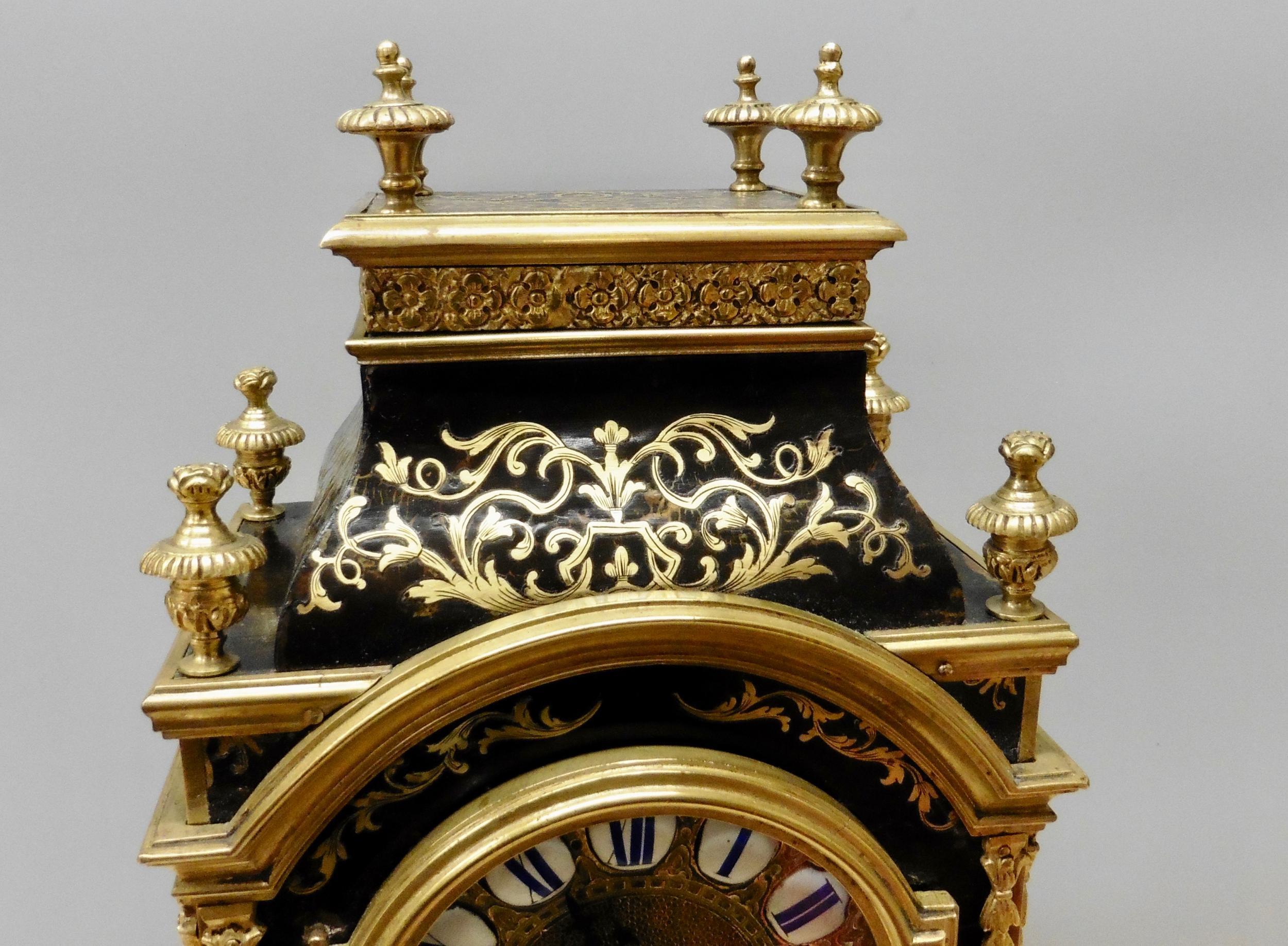 French Tortoiseshell Boulle Clock by Thuret, Paris In Good Condition For Sale In Norwich, GB