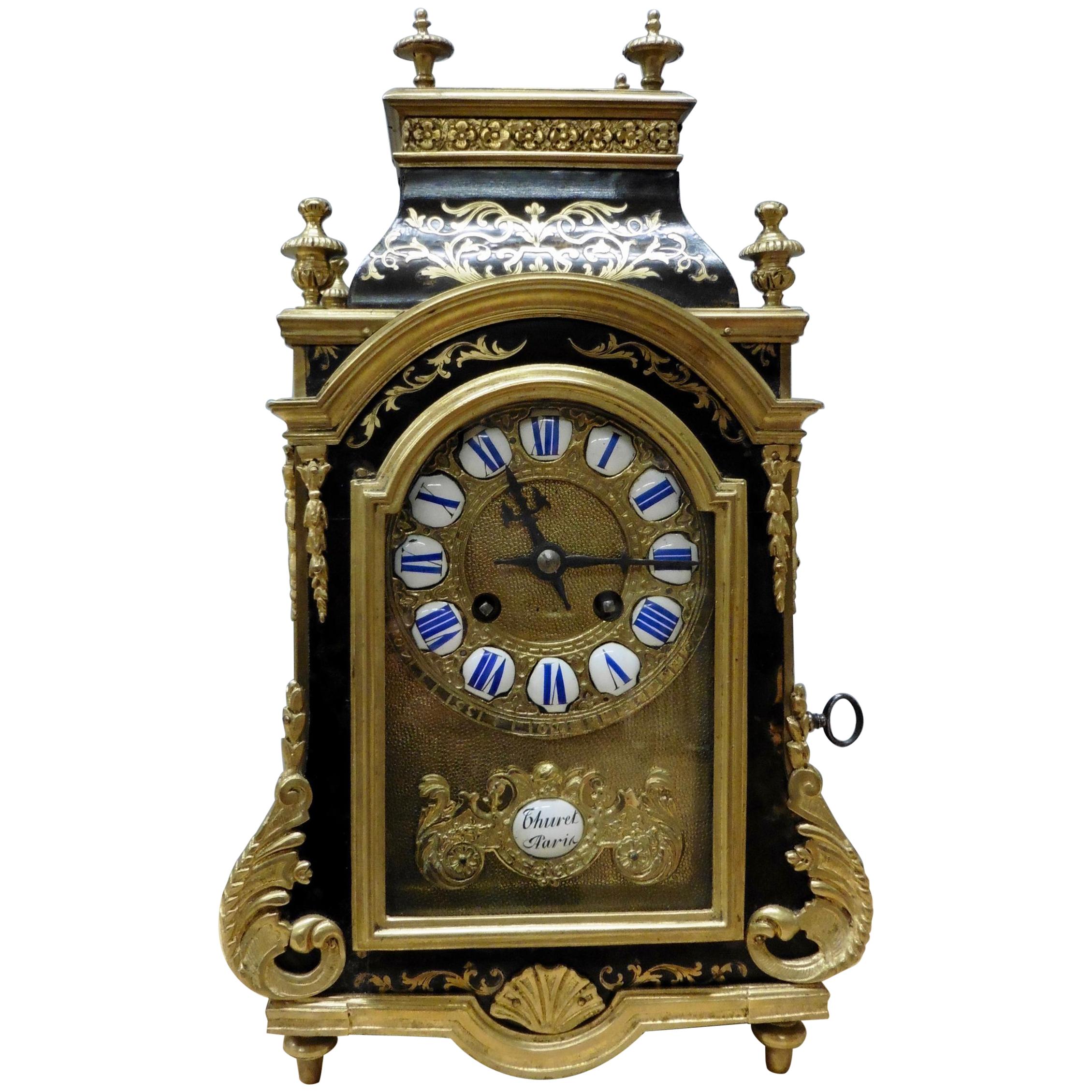 French Tortoiseshell Boulle Clock by Thuret, Paris