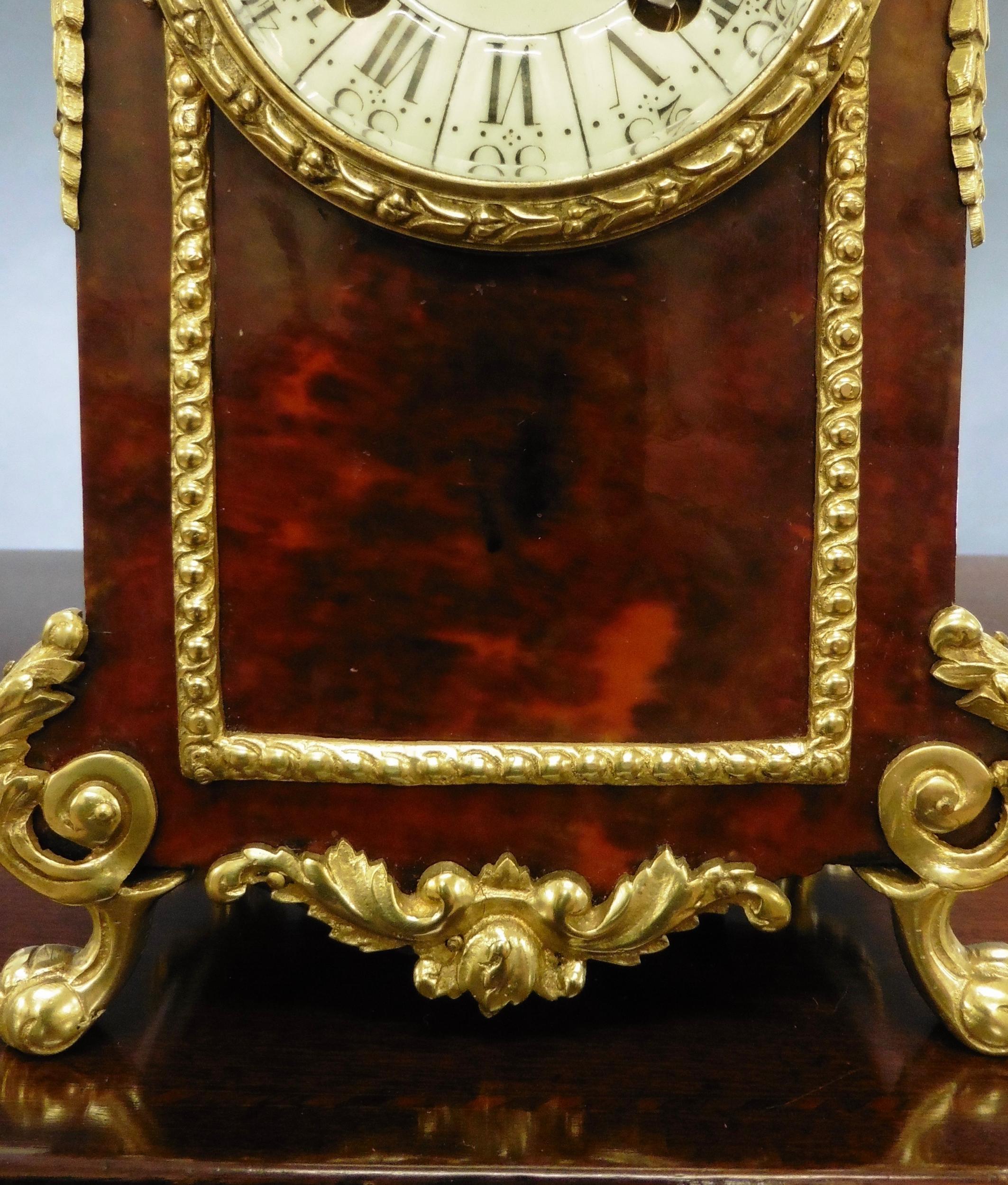French Tortoiseshell Boulle Mantel Clock For Sale 3