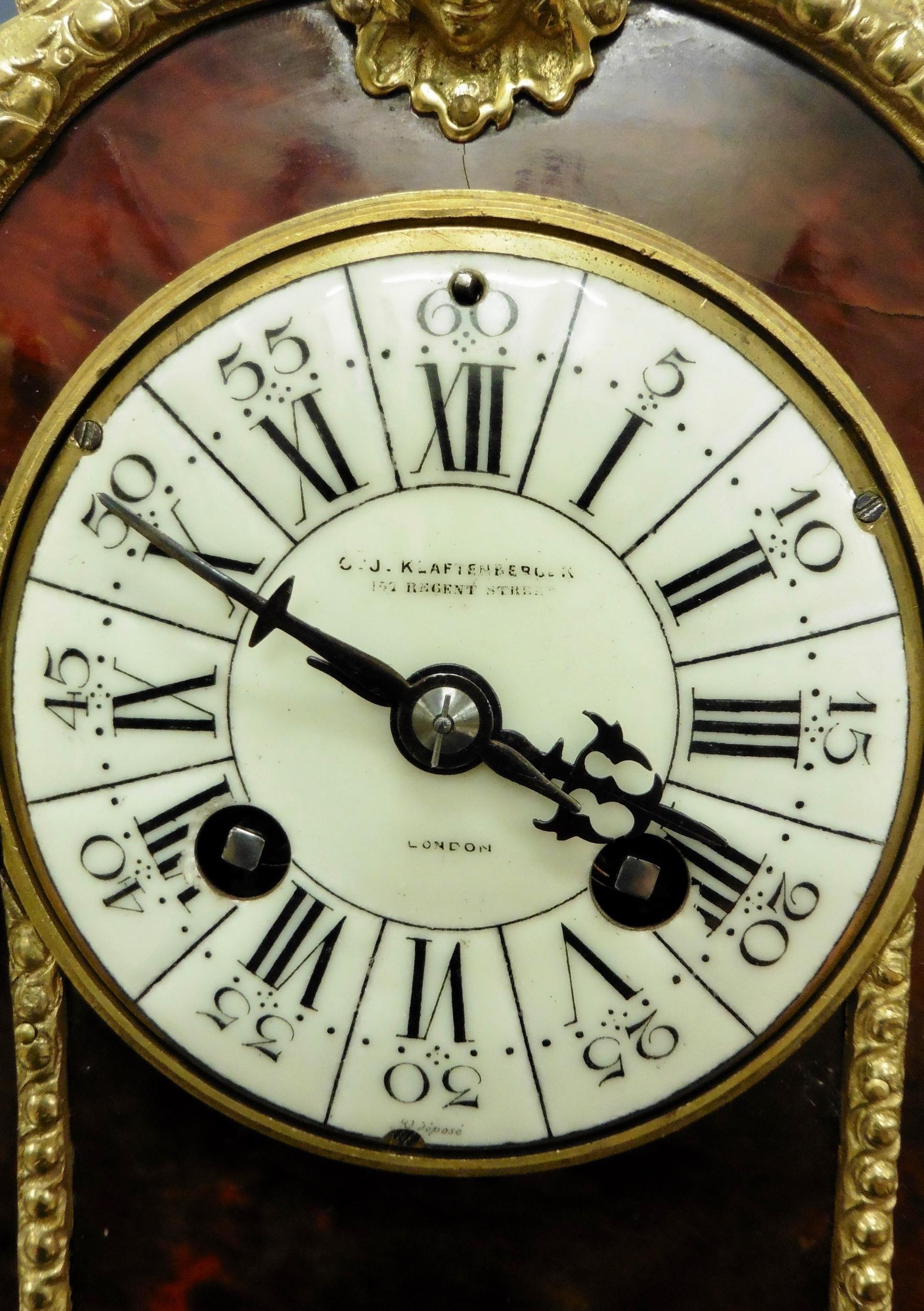 French Tortoiseshell Boulle Mantel Clock For Sale 4