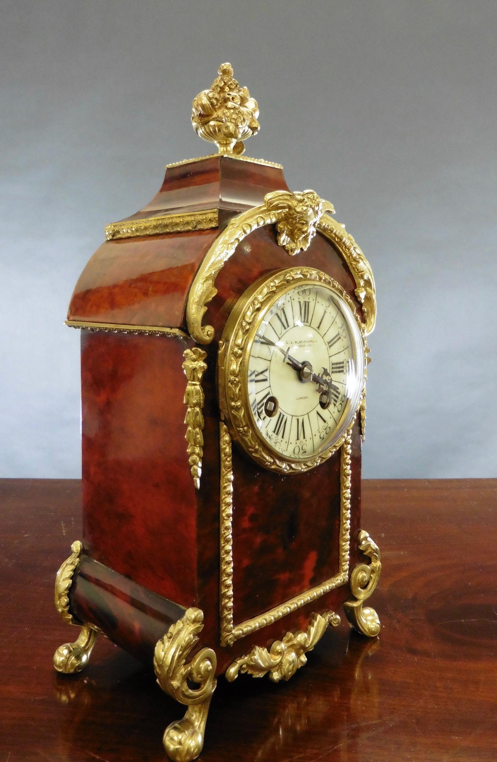 Victorian French Tortoiseshell Boulle Mantel Clock For Sale
