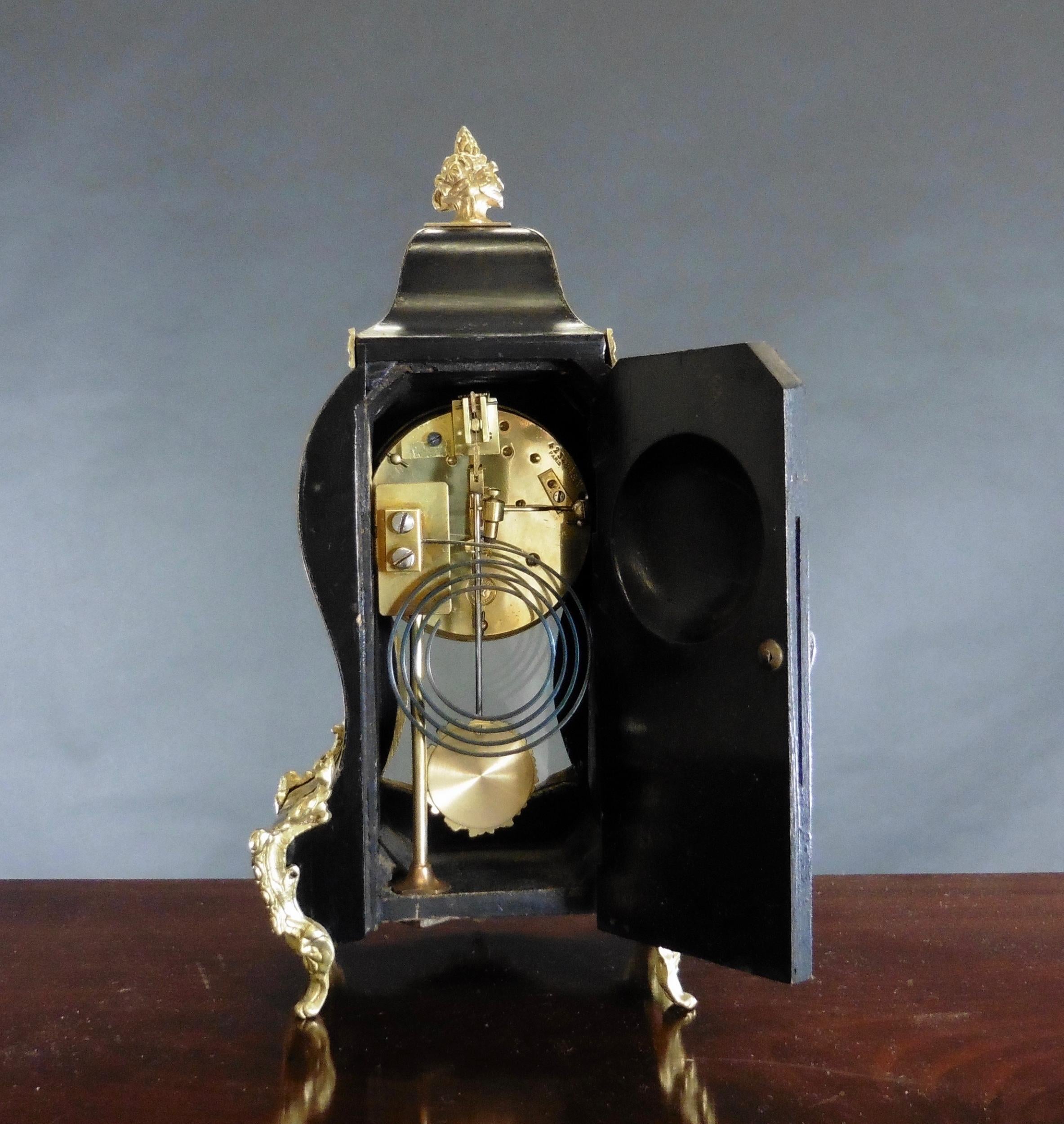 French Tortoiseshell Boulle Mantel Clock In Good Condition For Sale In Norwich, GB