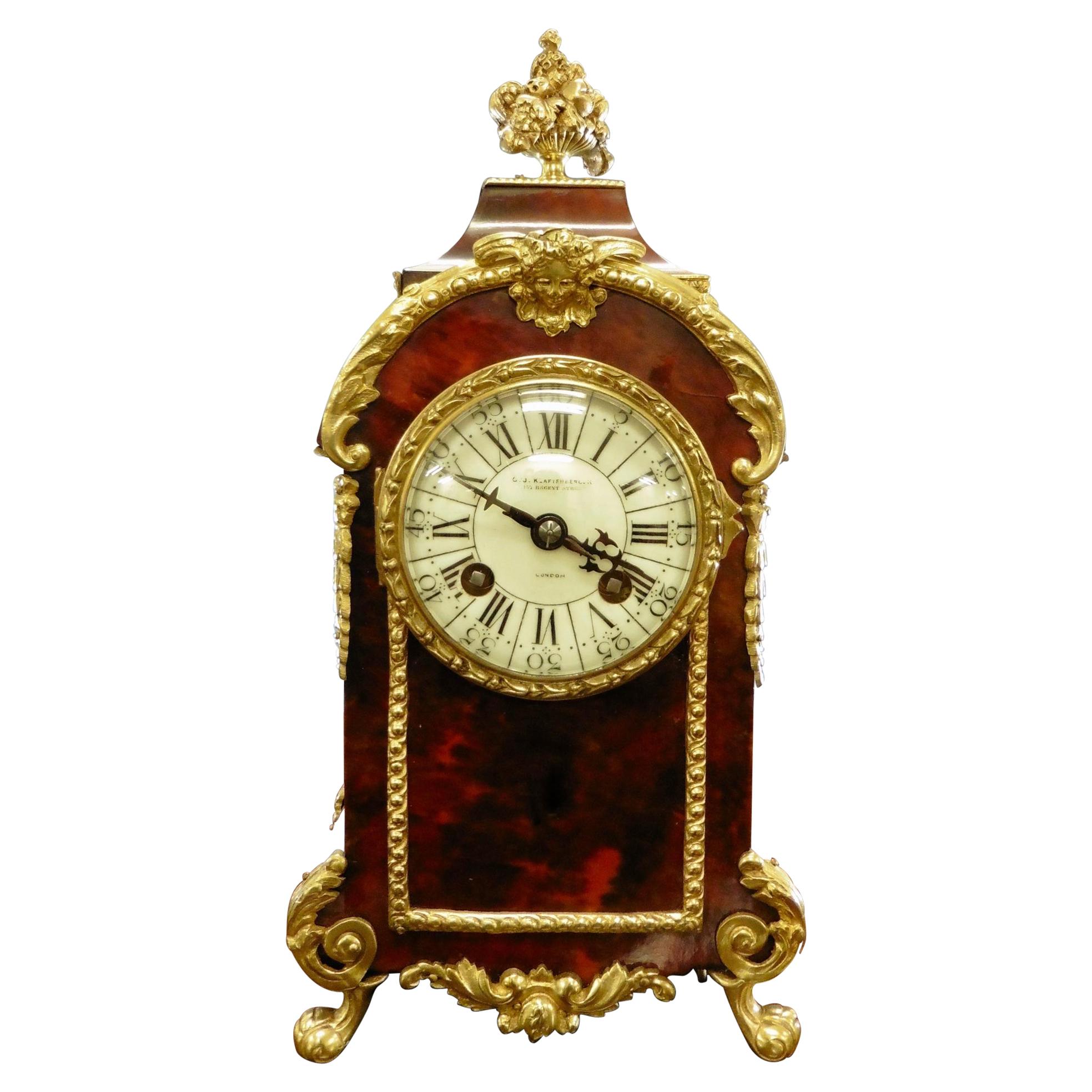 French Tortoiseshell Boulle Mantel Clock