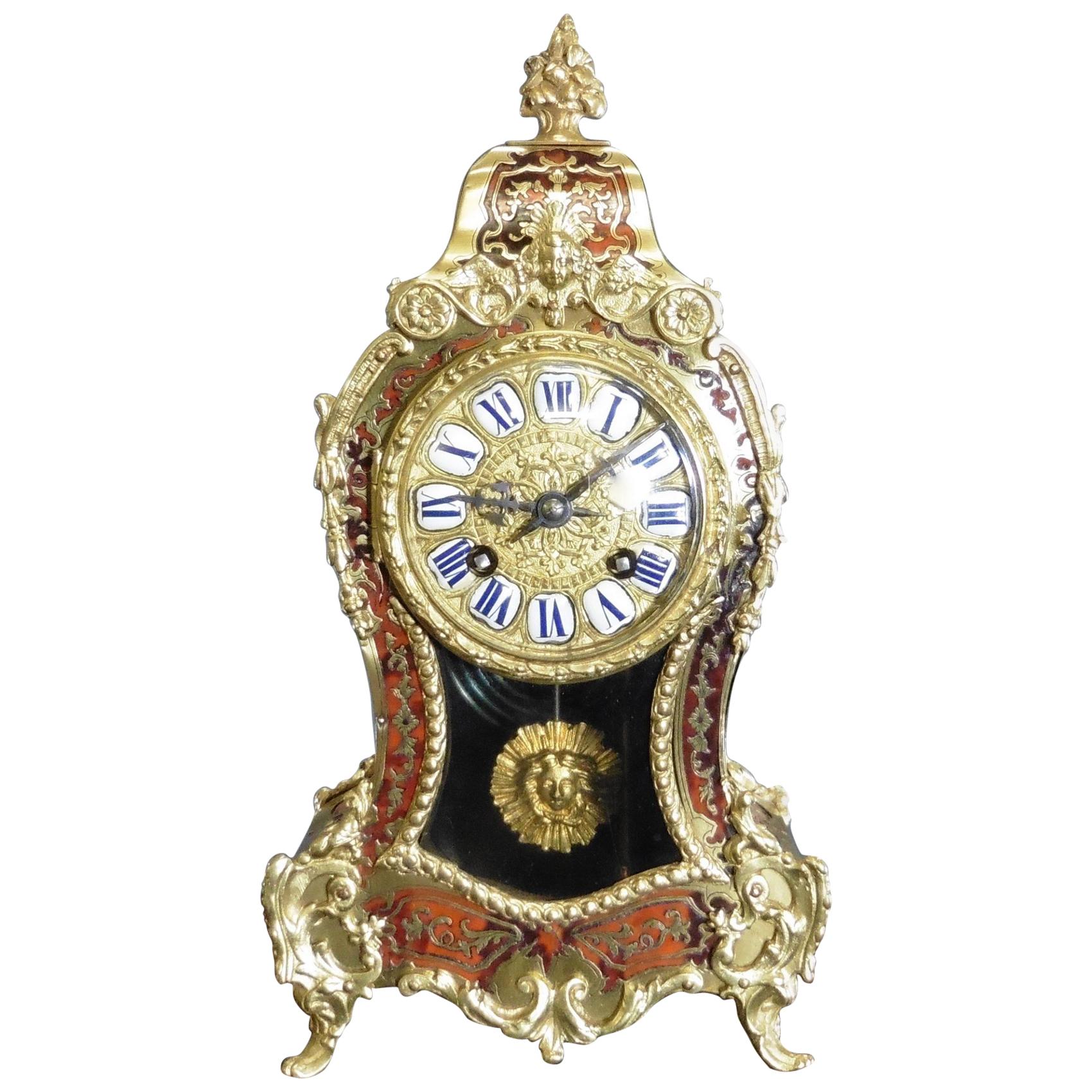 French Tortoiseshell Boulle Mantel Clock