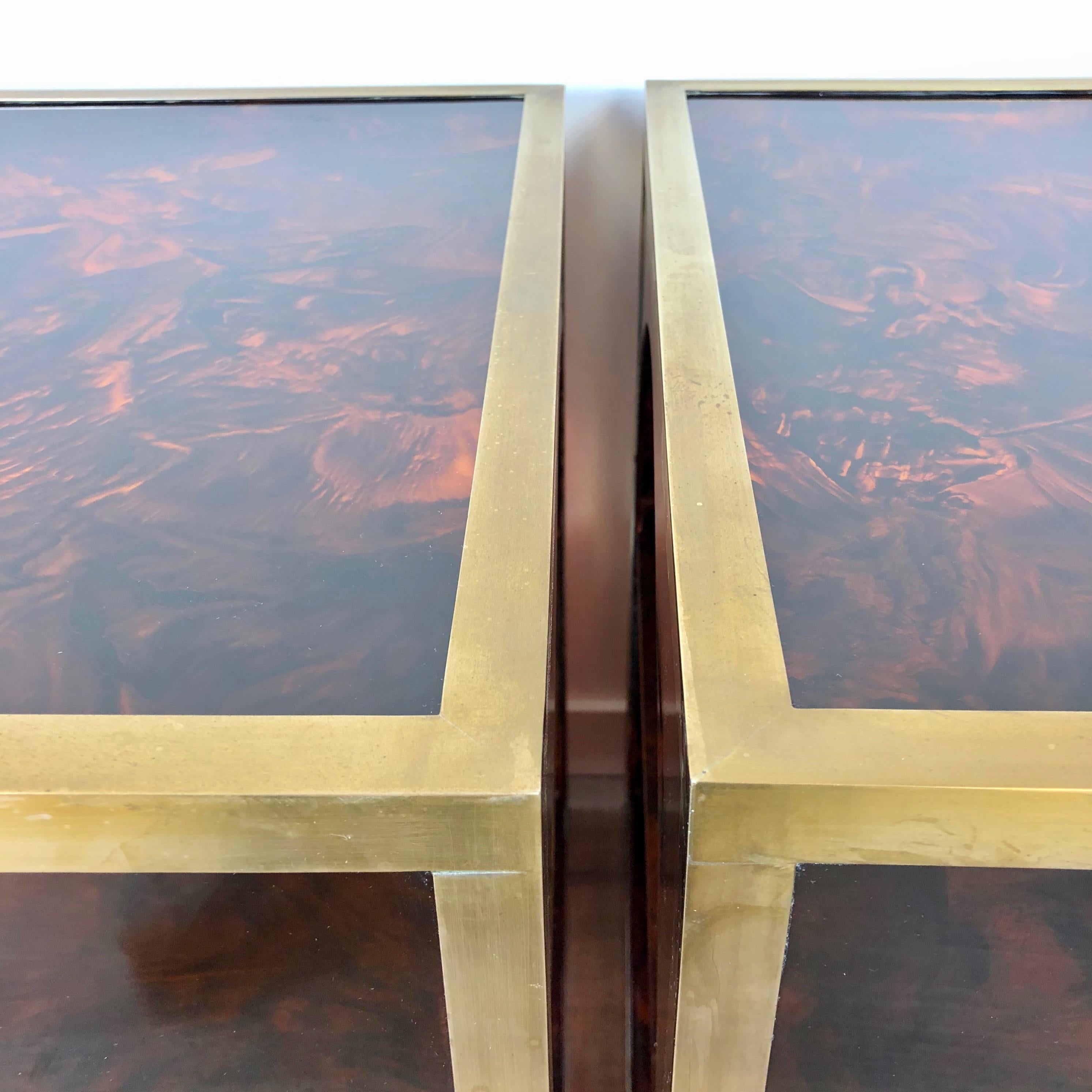 Late 20th Century French Tortoiseshell Brass Coffee Side Tables in Christian Dior Style, 1970s