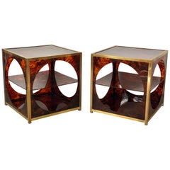 French Tortoiseshell Brass Coffee Side Tables in Christian Dior Style, 1970s