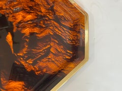 French Tortoiseshell Lucite & Brass Large Octagon Serving Tray, 1970s