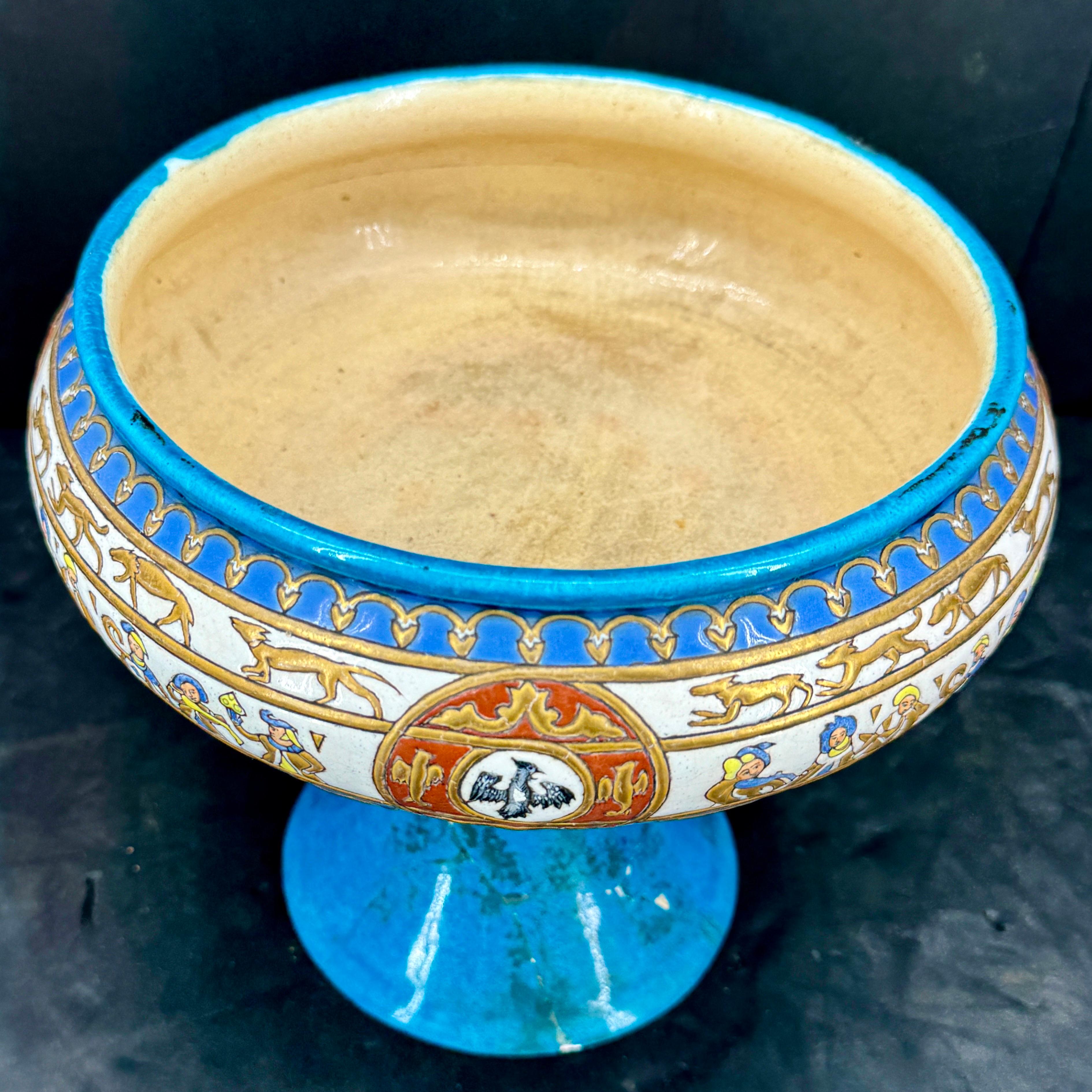 Hand-Painted French Toujours Faience Glazed Centerpiece Coupe Bowl For Sale