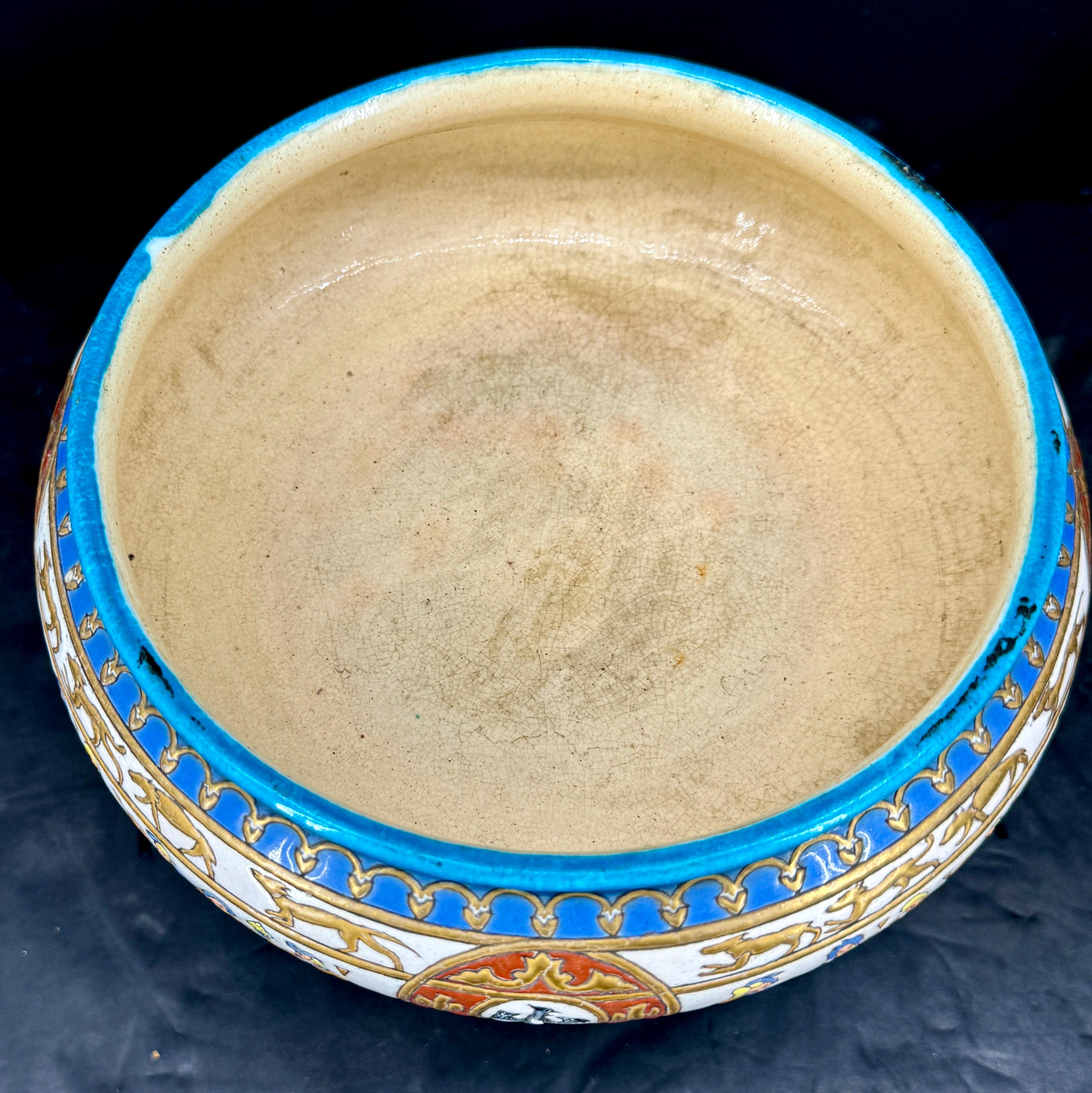 French Toujours Faience Glazed Centerpiece Coupe Bowl In Good Condition For Sale In Haddonfield, NJ