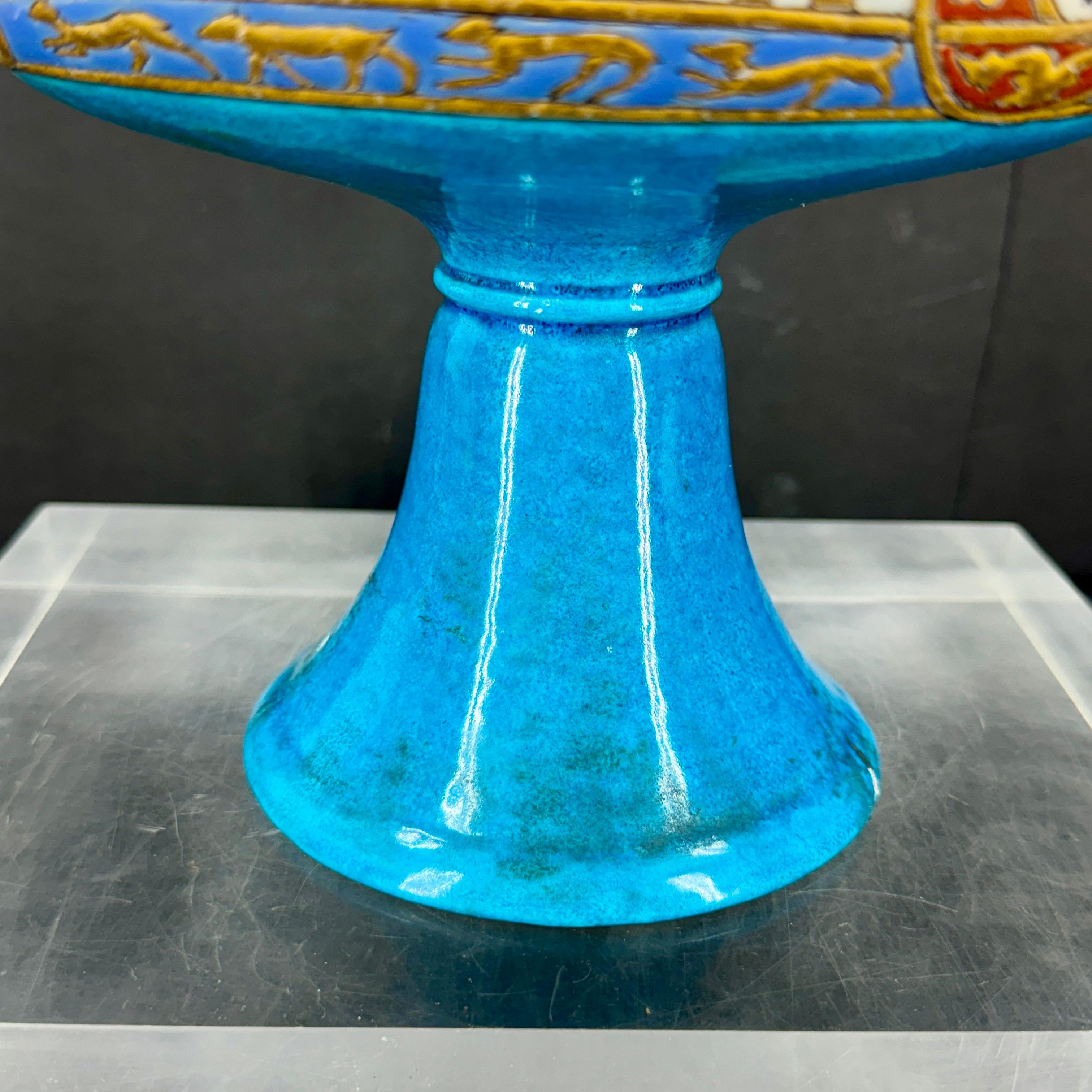Paint French Toujours Faience Glazed Centerpiece Coupe Bowl For Sale