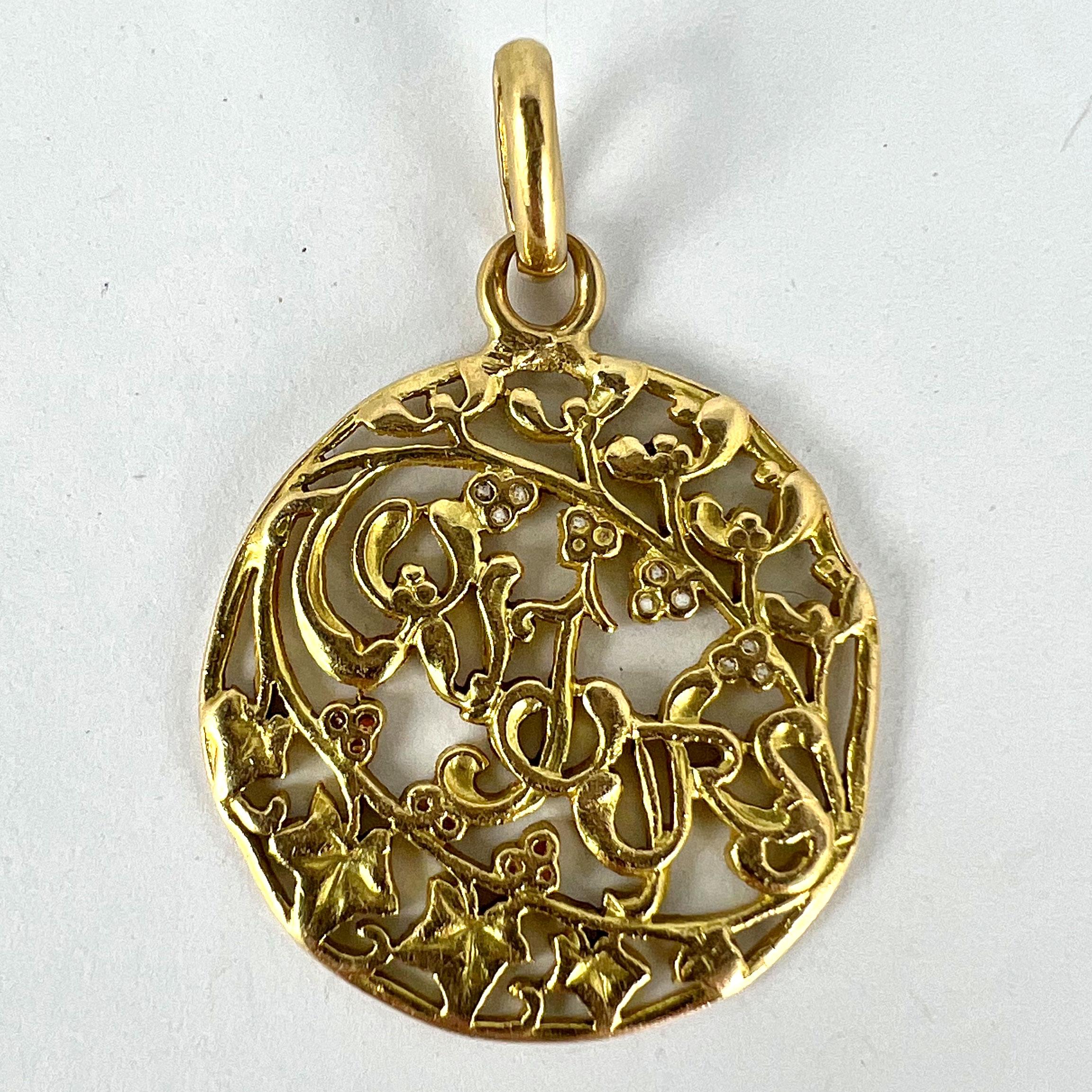 French Toujours Love Mistletoe Ivy 18K Yellow Gold Charm Pendant 8