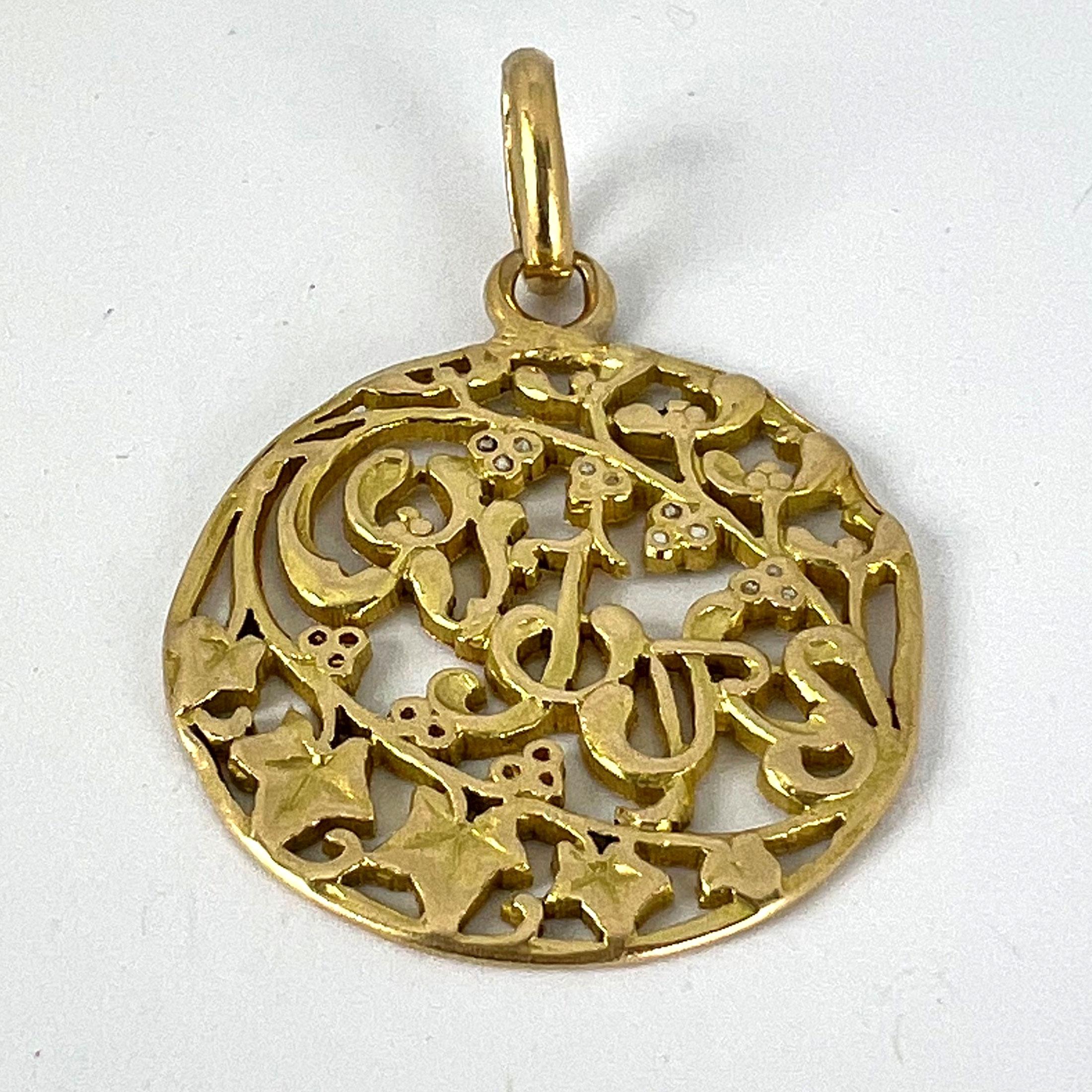French Toujours Love Mistletoe Ivy 18K Yellow Gold Charm Pendant 10