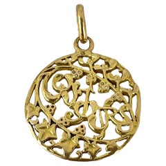 Vintage French Toujours Love Mistletoe Ivy 18K Yellow Gold Charm Pendant