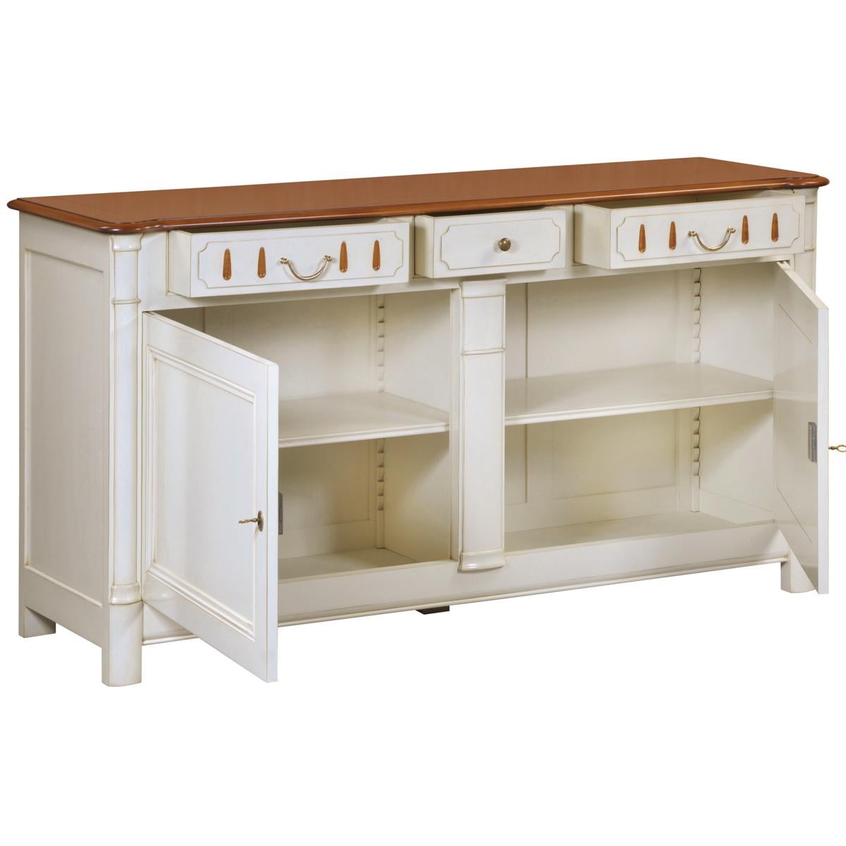 French Provincial French Tradition 2-Door Buffet in Cherry, 3 Drawers and White-Cream Lacquered For Sale