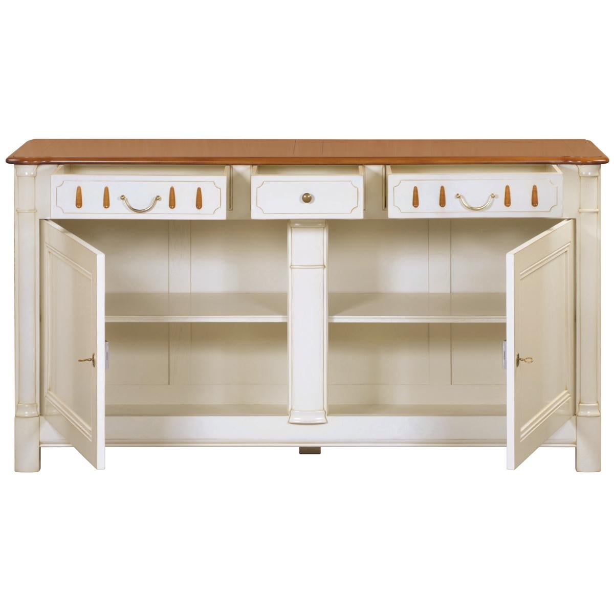 Hand-Crafted French Tradition 2-Door Buffet in Cherry, 3 Drawers and White-Cream Lacquered For Sale