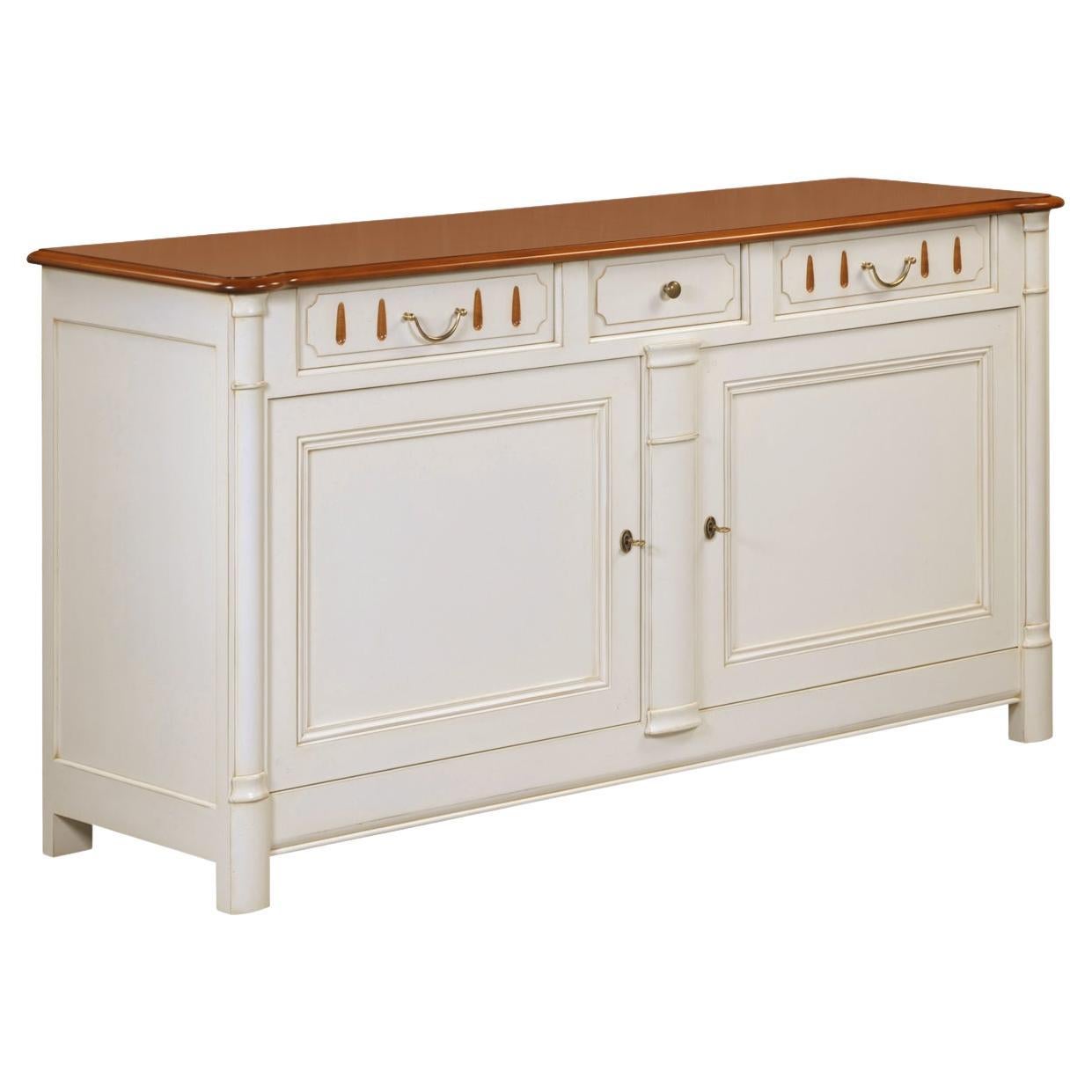 French Tradition 2-Door Buffet in Cherry, 3 Drawers and White-Cream Lacquered