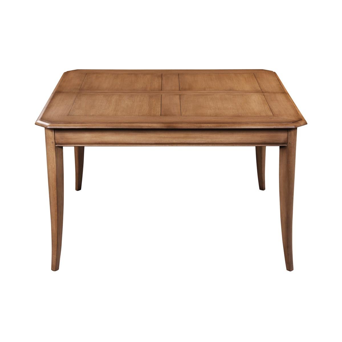 Contemporary French Tradition Extensible Square Dining Table, Chestnut Stained For Sale
