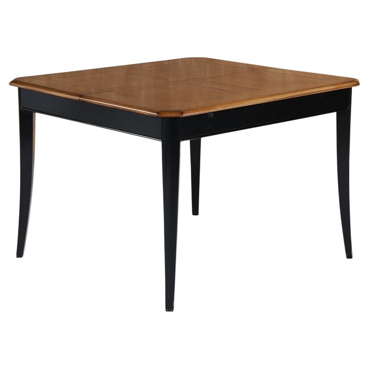 French Tradition Extensible Square Dining Table, Smoked Cherry & Black Laquered For Sale