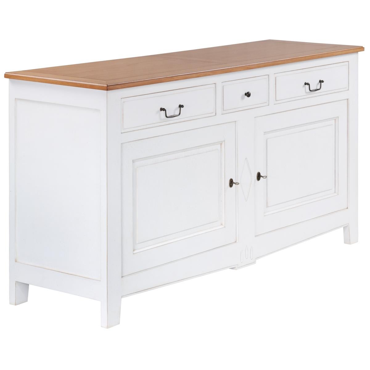 Traditionelles französisches Sideboard mit 2 Türen, handgefertigt, Eiche massiv, weiß lackiert im Angebot 4