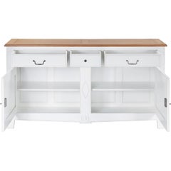 French traditional hand-crafted 2-door sideboard in solid oak, white lacquered