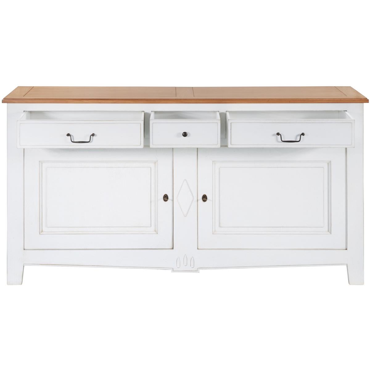 Traditionelles französisches Sideboard mit 2 Türen, handgefertigt, Eiche massiv, weiß lackiert (Neoklassisch) im Angebot
