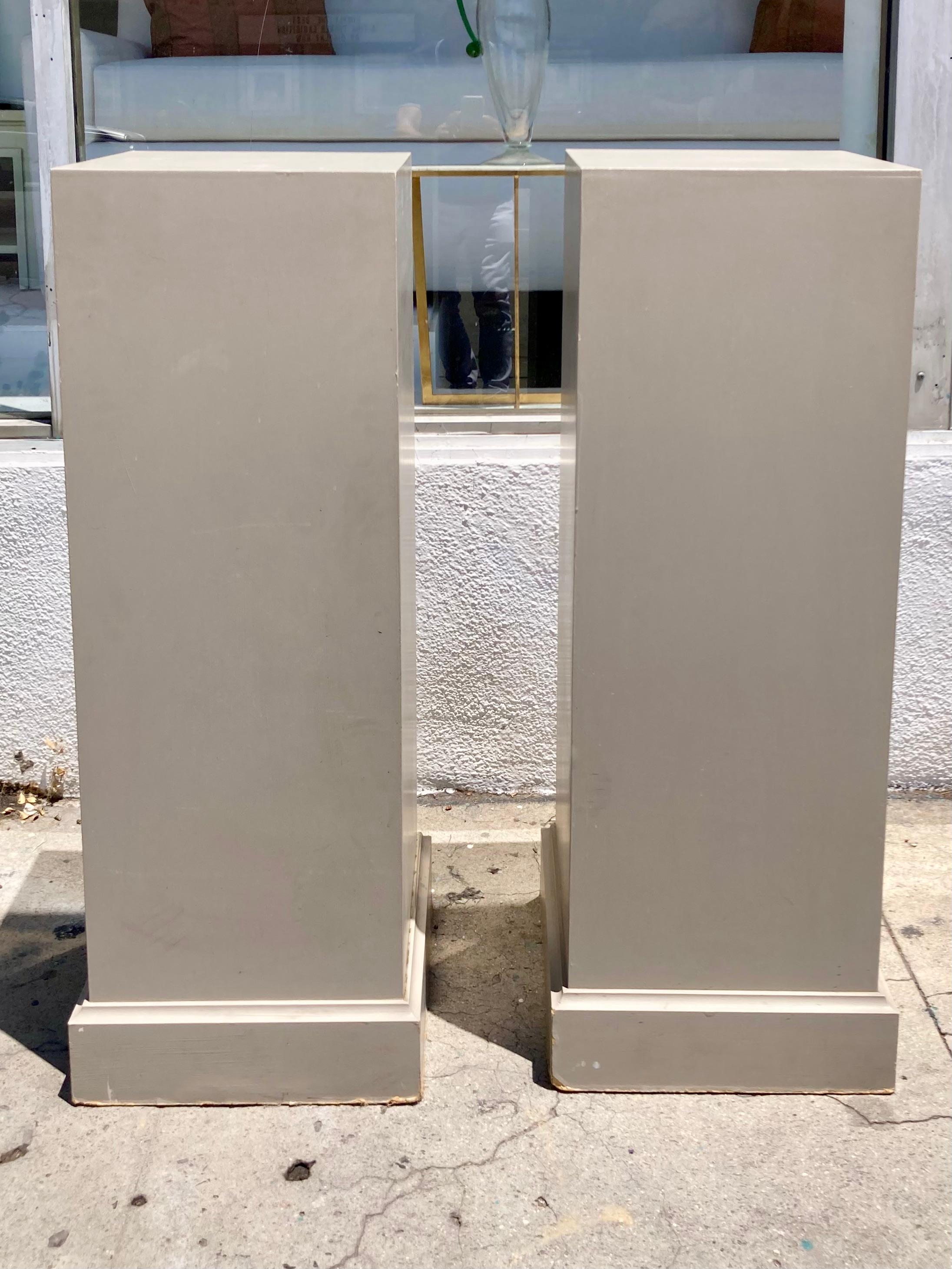 French traditional pedestals made of wood with gorgeous classic French gray painted finish. Original finish from the 1960s. Add some French style to your design projects.