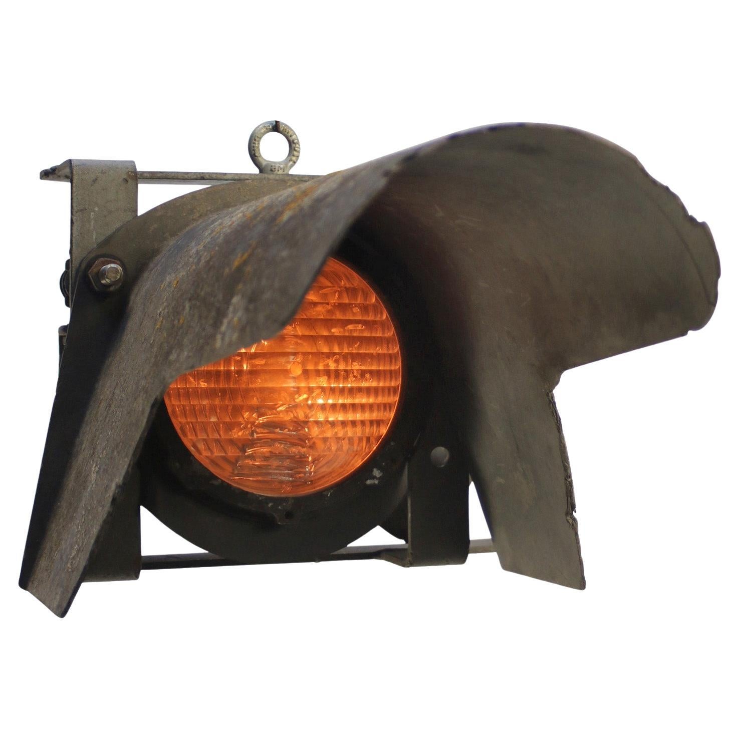 Lampe de train en métal gris et verre Holophane Spotlight by SNCF Railroad Company