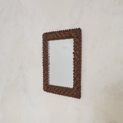 French Tramp Art Carved Wood Wall Mirror, 1920s
