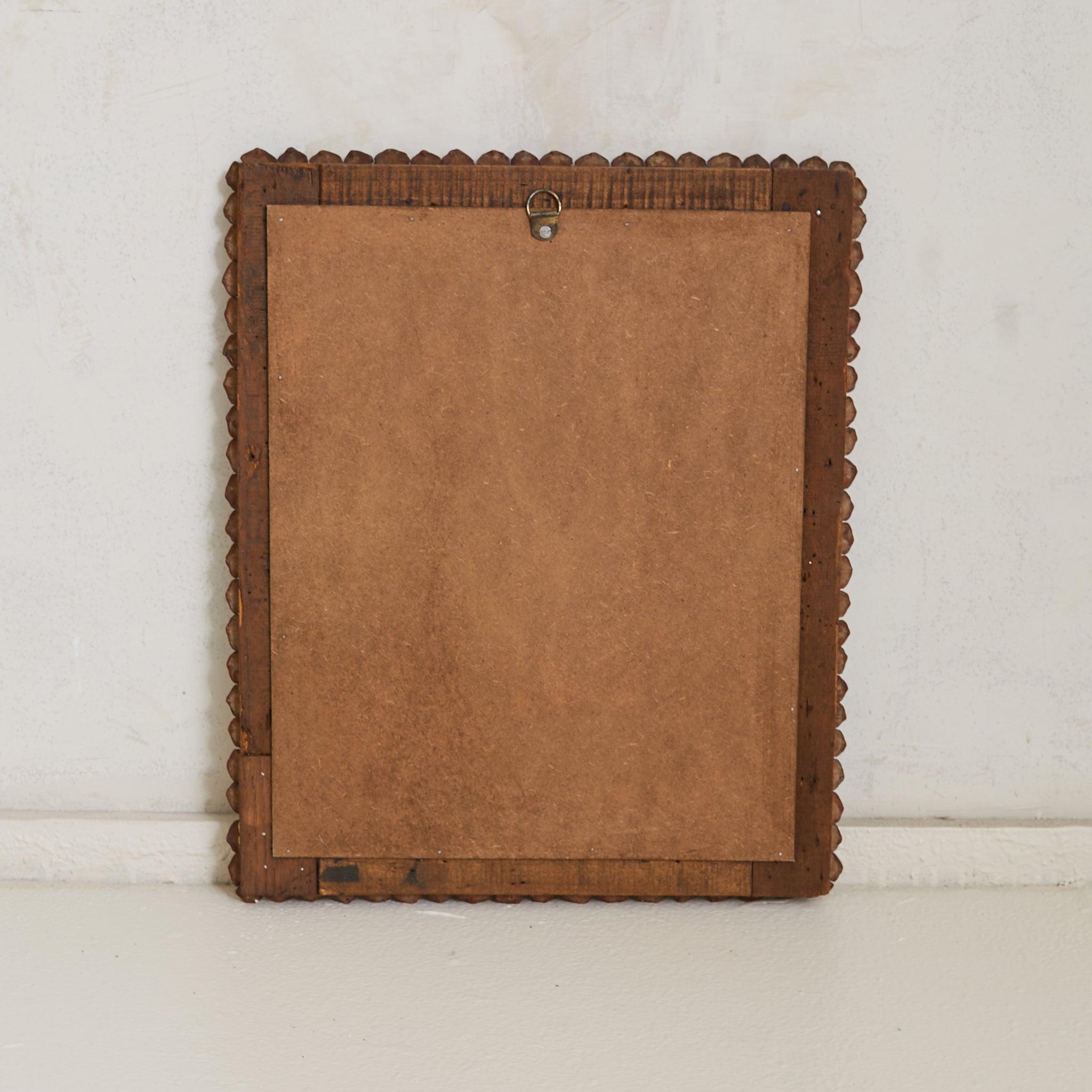 French Tramp Art Carved Wood Wall Mirror, 1920s en Bueno estado para la venta en Chicago, IL