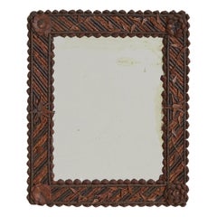 French Tramp Art Carved Wood Wall Mirror, 1920s