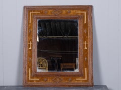 French Tramp Art Mirror Dated 1896 with Carved Geometric Frame