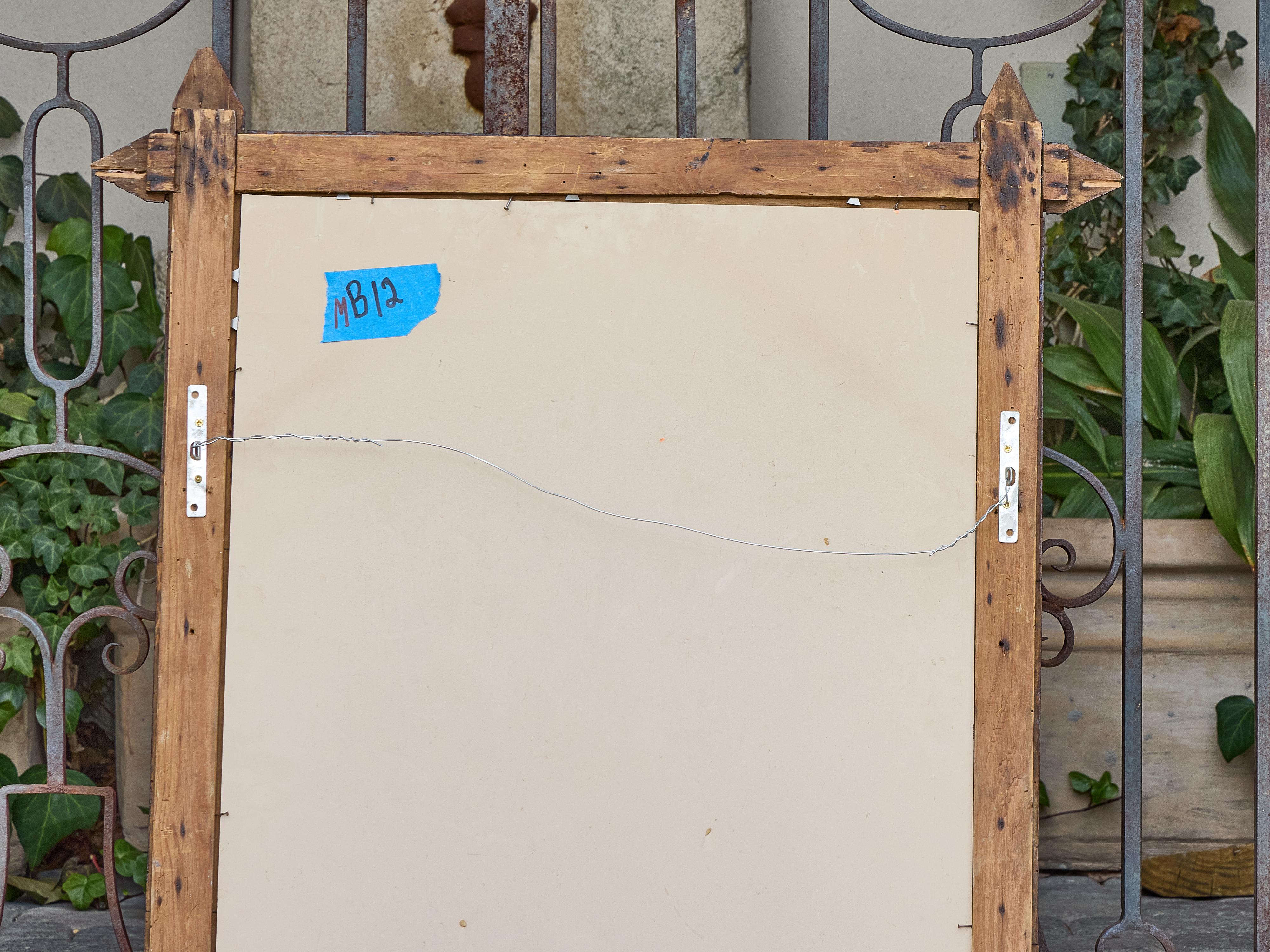 French Tramp Art Mirror with Brass Accents and Protruding Finials, circa 1900 4