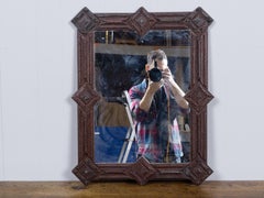 French Tramp Art Mirror with Carved Geometric Frame, circa 1900